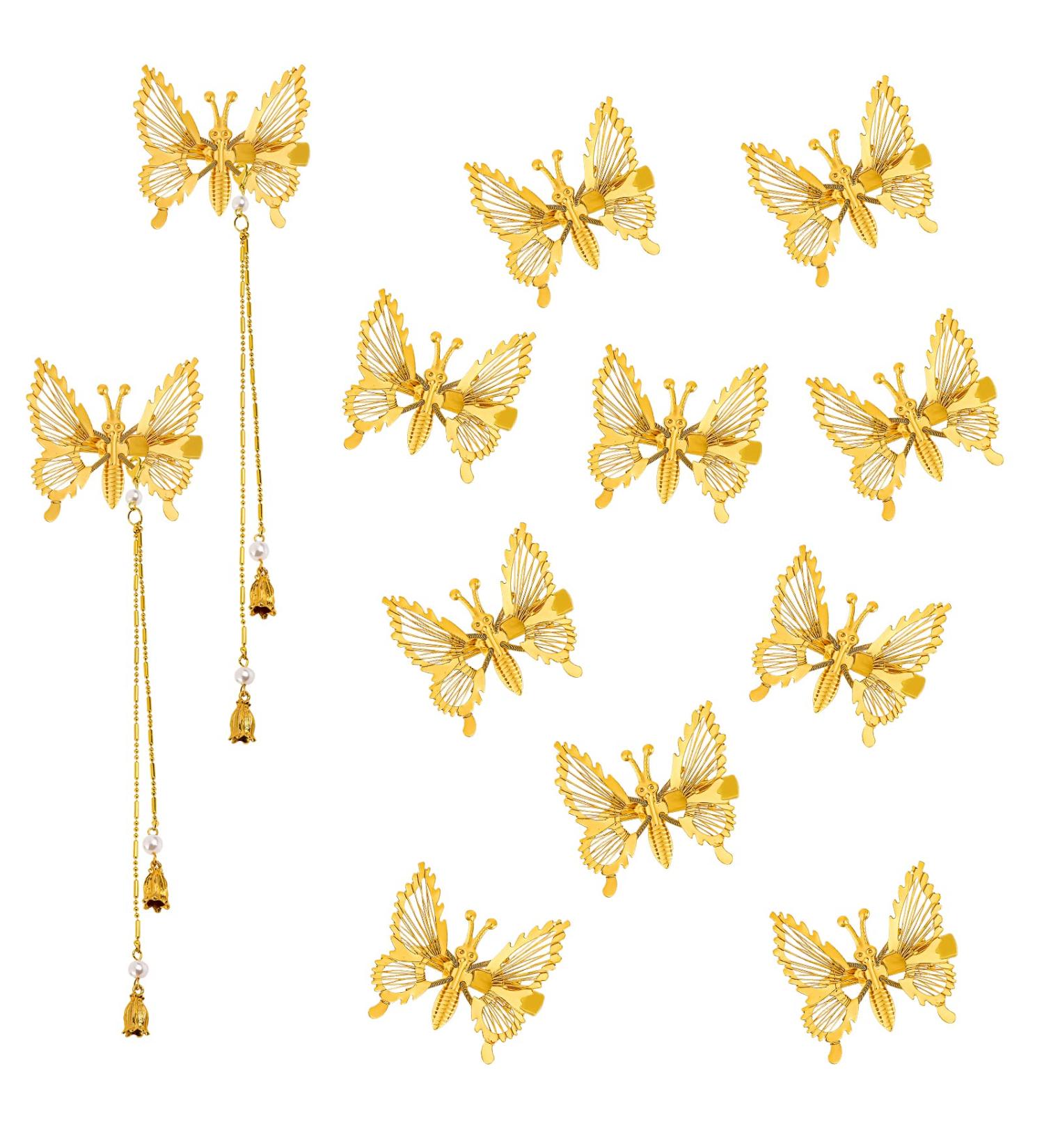 3D Moving Butterfly Hair Clips - Set of 12 Gold Hollow Tassel Hairpins for Women and Girls - Cute Butterfly Hair Accessories - Style 1 - Buy Online on GoSupps.com