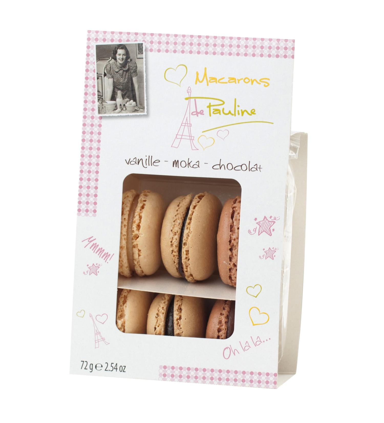 6 x Assorted Flavours Macarons de Pauline 72g (Vanilla Mocha & Chocolate) - Buy Online on GoSupps.com