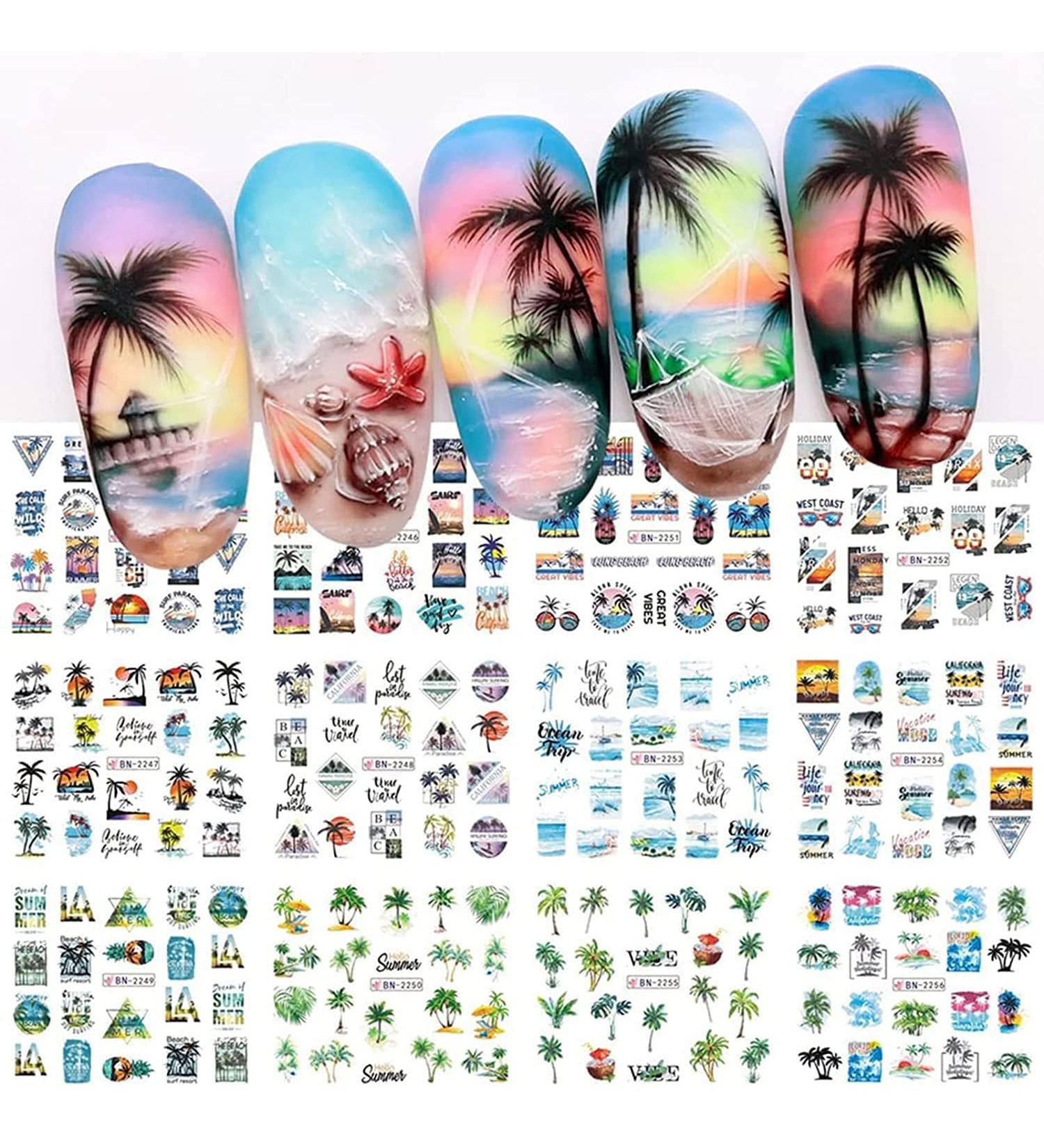 Summer Nail Art Stickers & Decals - Water Transfer Palm Tree & Coconut Design - 12Pcs for Women & Girls - Buy Online on GoSupps.com