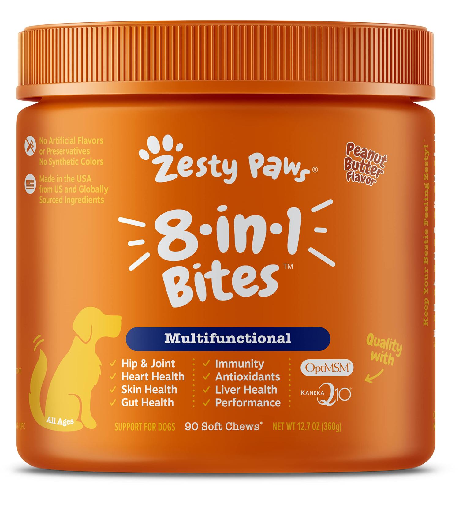 Zesty Paws 5-in-1 Multivitamin Bites for Dogs - Peanut Butter Flavor, 90 Soft Chews - Buy Online on GoSupps.com