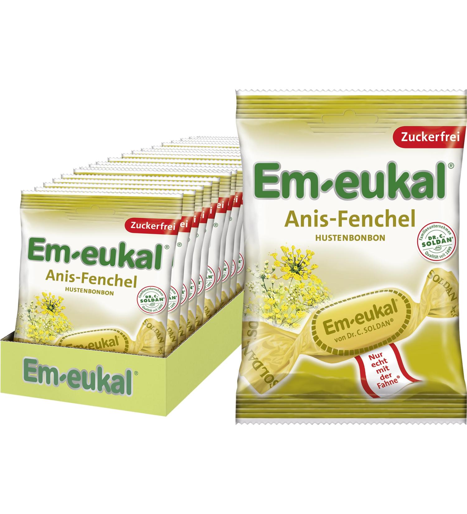 Buy EM-EUCAL Sugar-Free Anis-Fiebel Coughing Candy 75g | Herbal Taste with Essential Oils | Anise & Fennel Extract | Menthol Flavor | 20 Pack - Buy Online on GoSupps.com