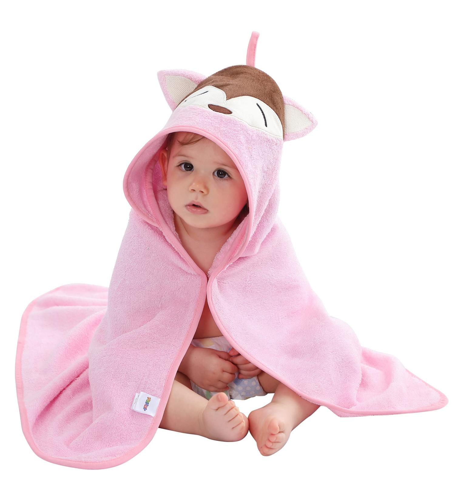COOKY.D Bamboo Hooded Baby Bath Towel Toddler Wearable Blanket | Pink Fox 75x75cm - Buy Online on GoSupps.com