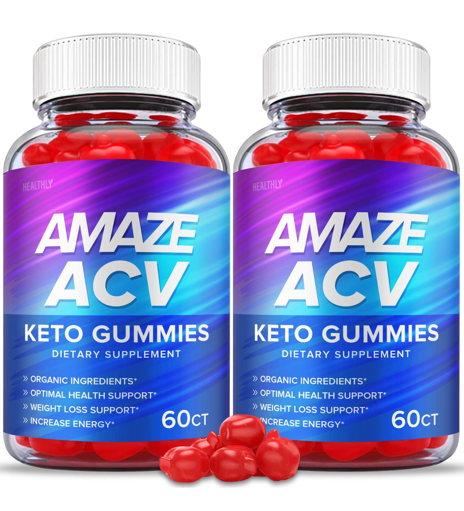 2 Pack Amaze ACV Keto Gummies - Apple Cider Vinegar Formula for Weight Loss - Vegan with Vitamin B12 & Beet - 120 Gummies - Buy Online on GoSupps.com
