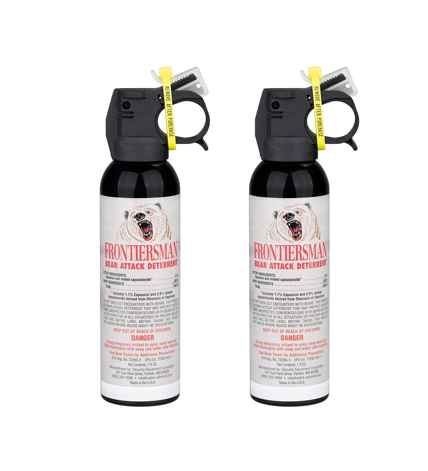 SABRE Frontiersman 7.9 oz. Bear Spray, Maximum Strength 2.0% Major Capsaicinoids, Powerful 30 ft. Range Bear Deterrent, Outdoor Camping & Hiking Protection, Quick Draw Holster & Multipack Options 7.9 oz Bear Spray, 2-Pack Bear Spray - Buy Online on GoSupps.com