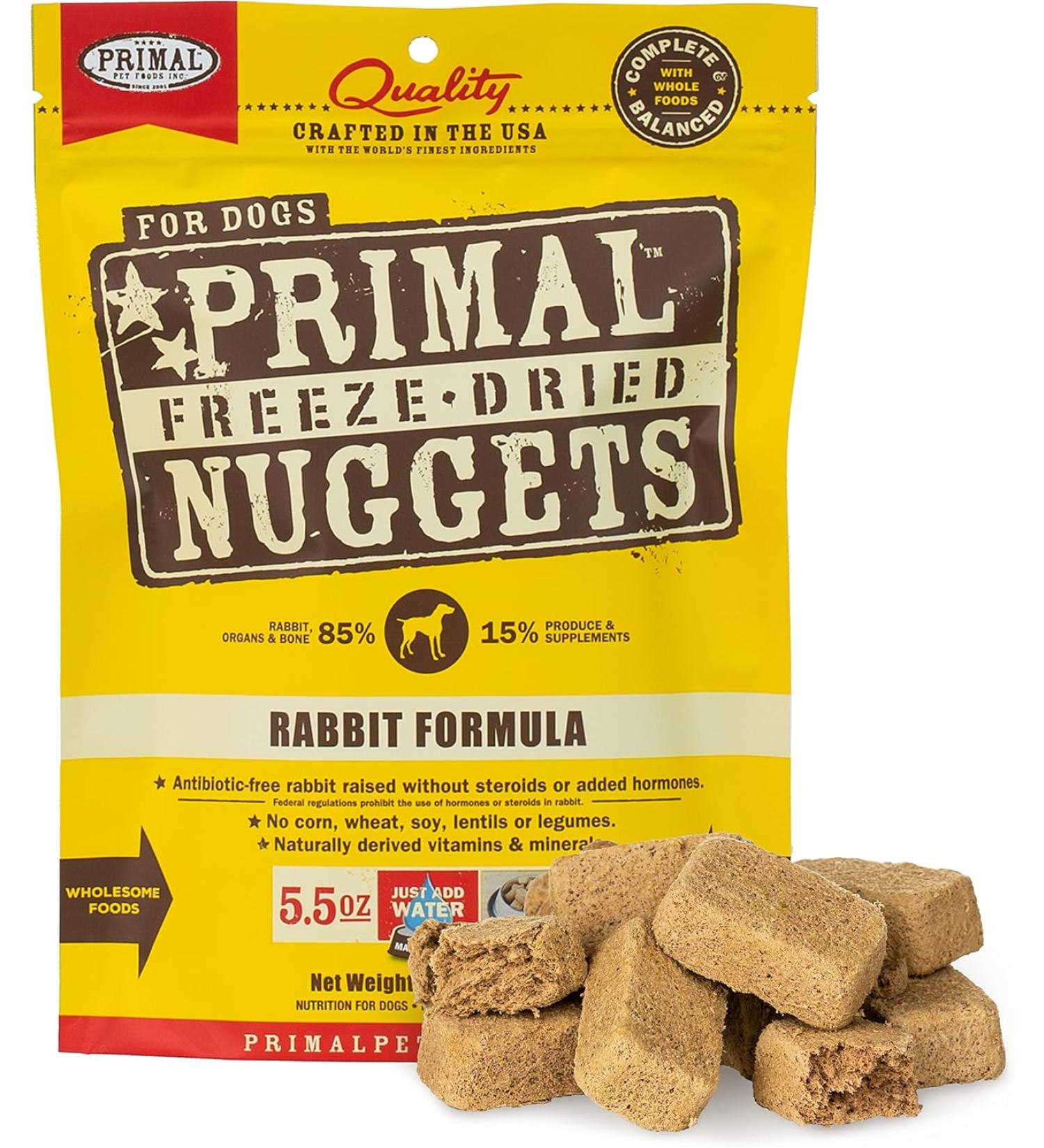 Primal Freeze Dried Raw Dog Food Nuggets, Rabbit, Complete & Balanced Meal, Healthy, Grain Free, High Protein Raw Dog Food, 5.5 oz - Buy Online on GoSupps.com
