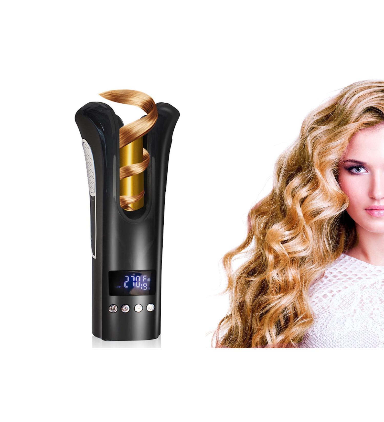 Buy Black Automatic Rotating Curling Iron - 1 Inch Ceramic Wand for Professional Quality Curls | Travel-Friendly & Newest Model - Buy Online on GoSupps.com
