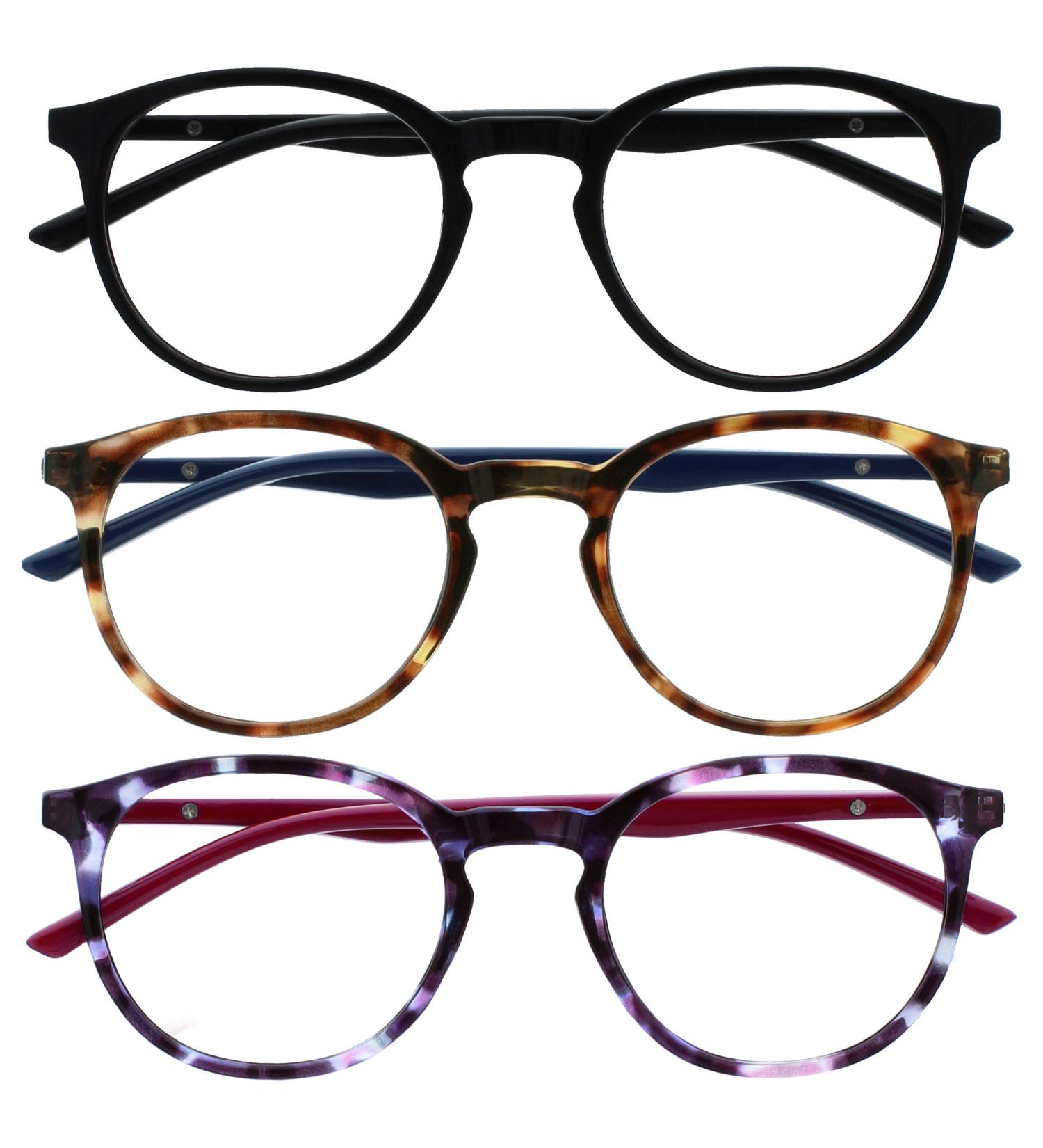 Opulize MET Blue Light Filter Reading Glasses - 3 Pack Slim Round Frame - Enhanced Sleep & Comfort for Gaming - Black Brown Purple - +2.00 Diopter - Buy Online on GoSupps.com