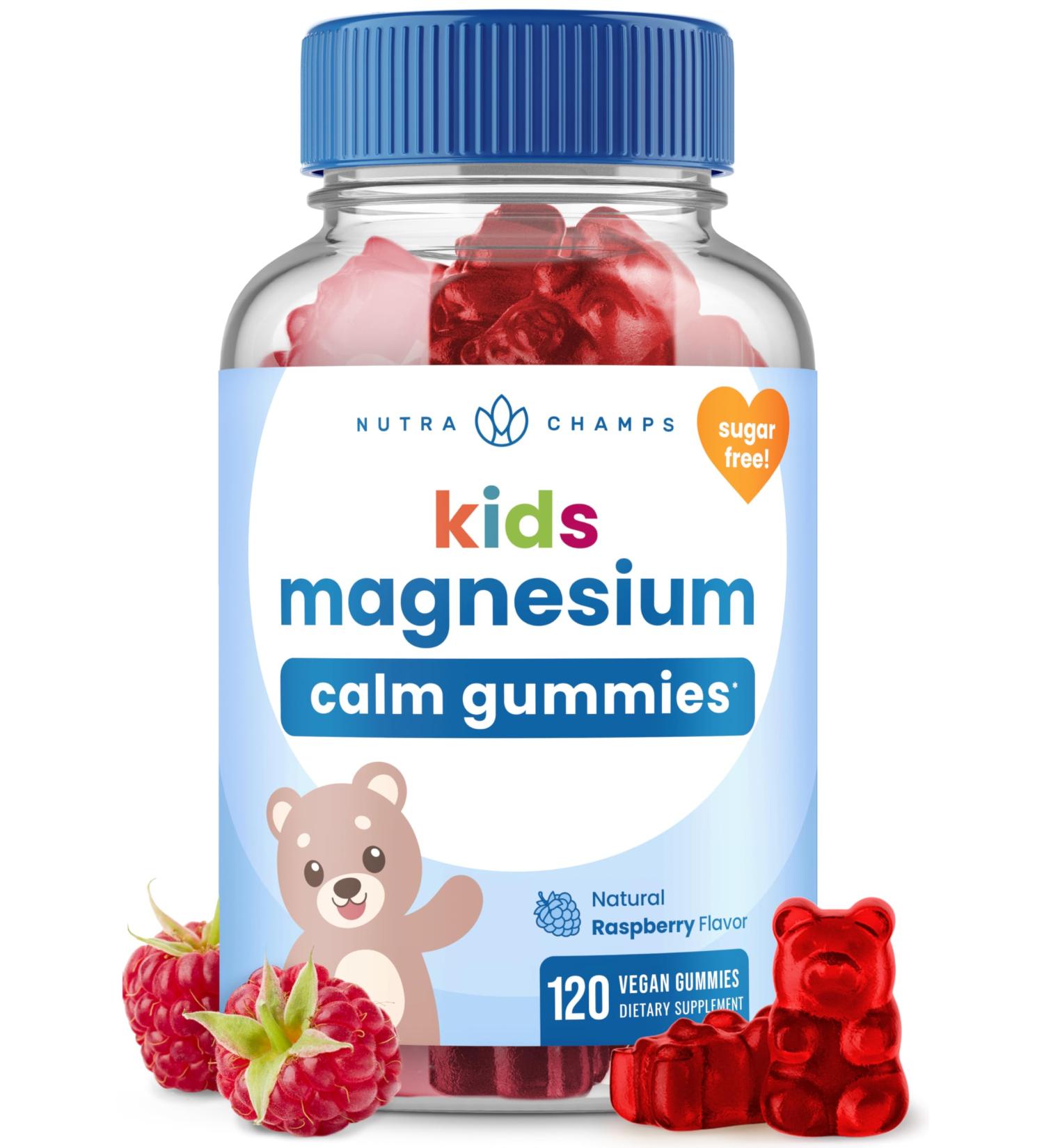 NutraChamps 120 Kids Magnesium Gummies - Sugar Free Calm Magnesium Gummies for Kids - 4 Month Supply - Supports Bone Health, Sleep - Buy Online on GoSupps.com