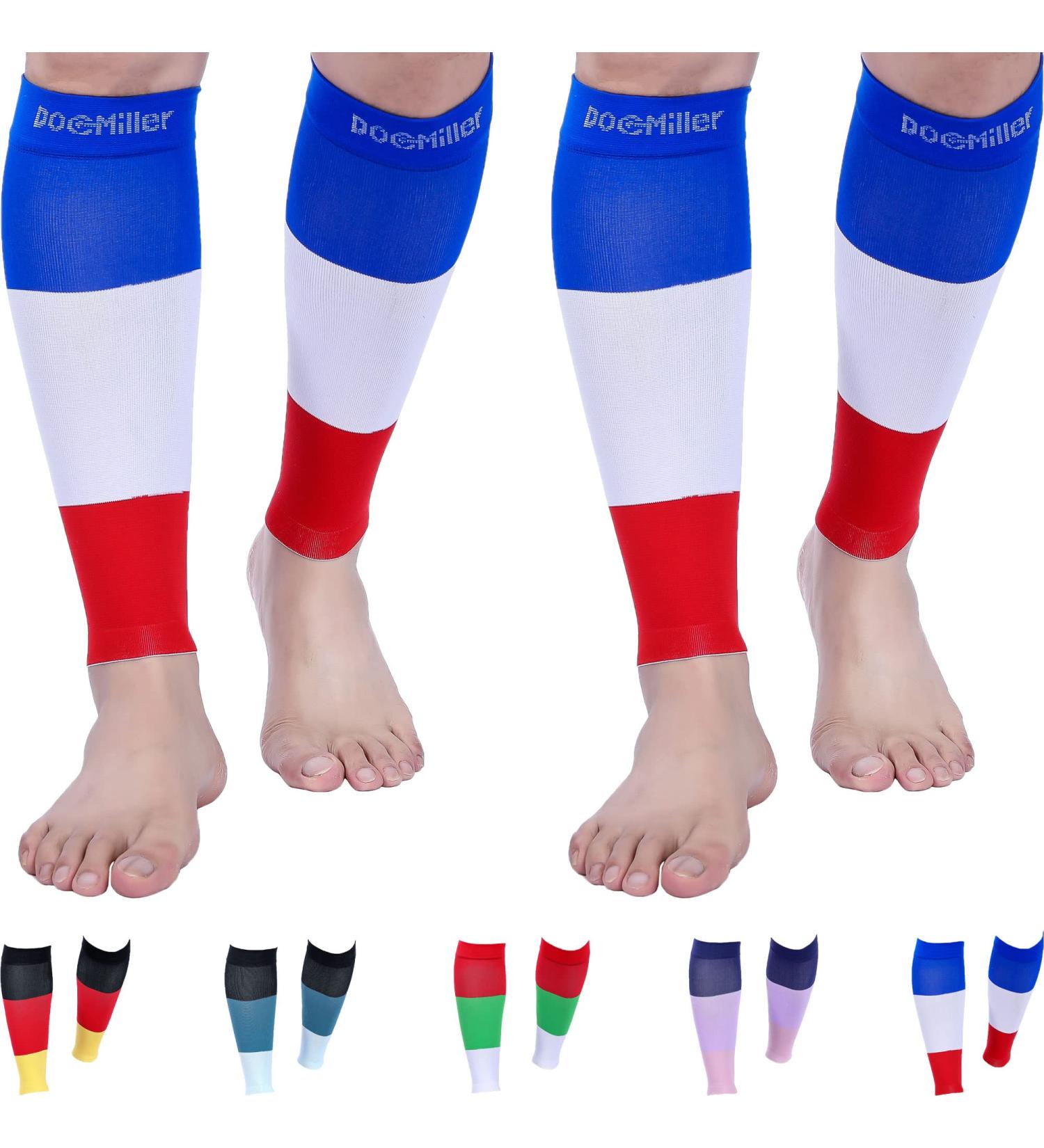 Doc Miller Calf Compression Sleeve - 1 Pair 15-20mmHg Support Socks for Sports & Recovery | Shin Splints Relief | 2-Pair Large Blue/White/Red - International Shipping - Buy Online on GoSupps.com