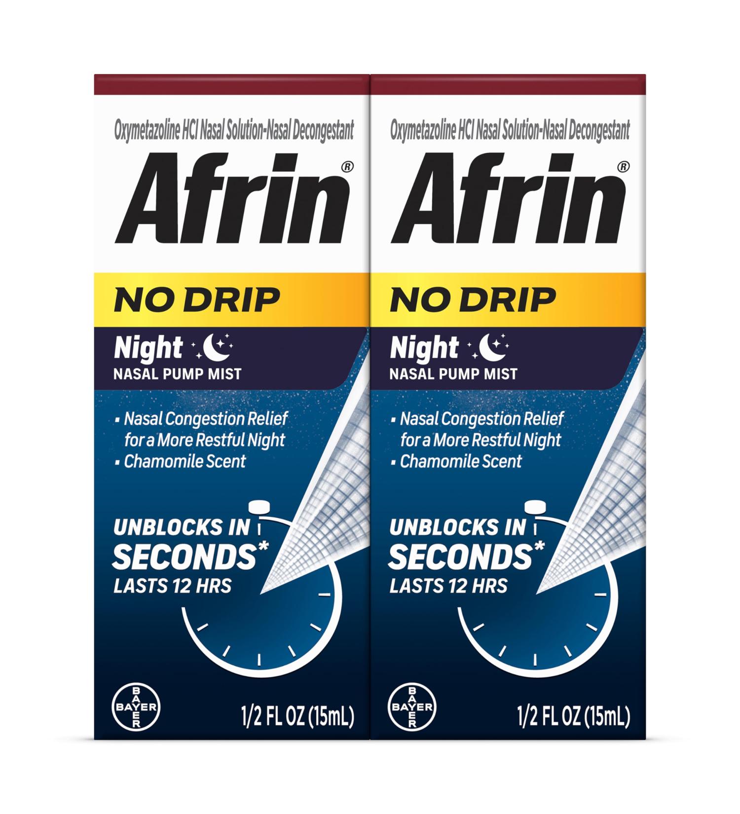Afrin No Drip Night Pump Nasal Mist - Fast Relief from Nasal Congestion with Chamomile 0.5 Fl Oz (30ml) - International Shipping Available - Buy Online on GoSupps.com