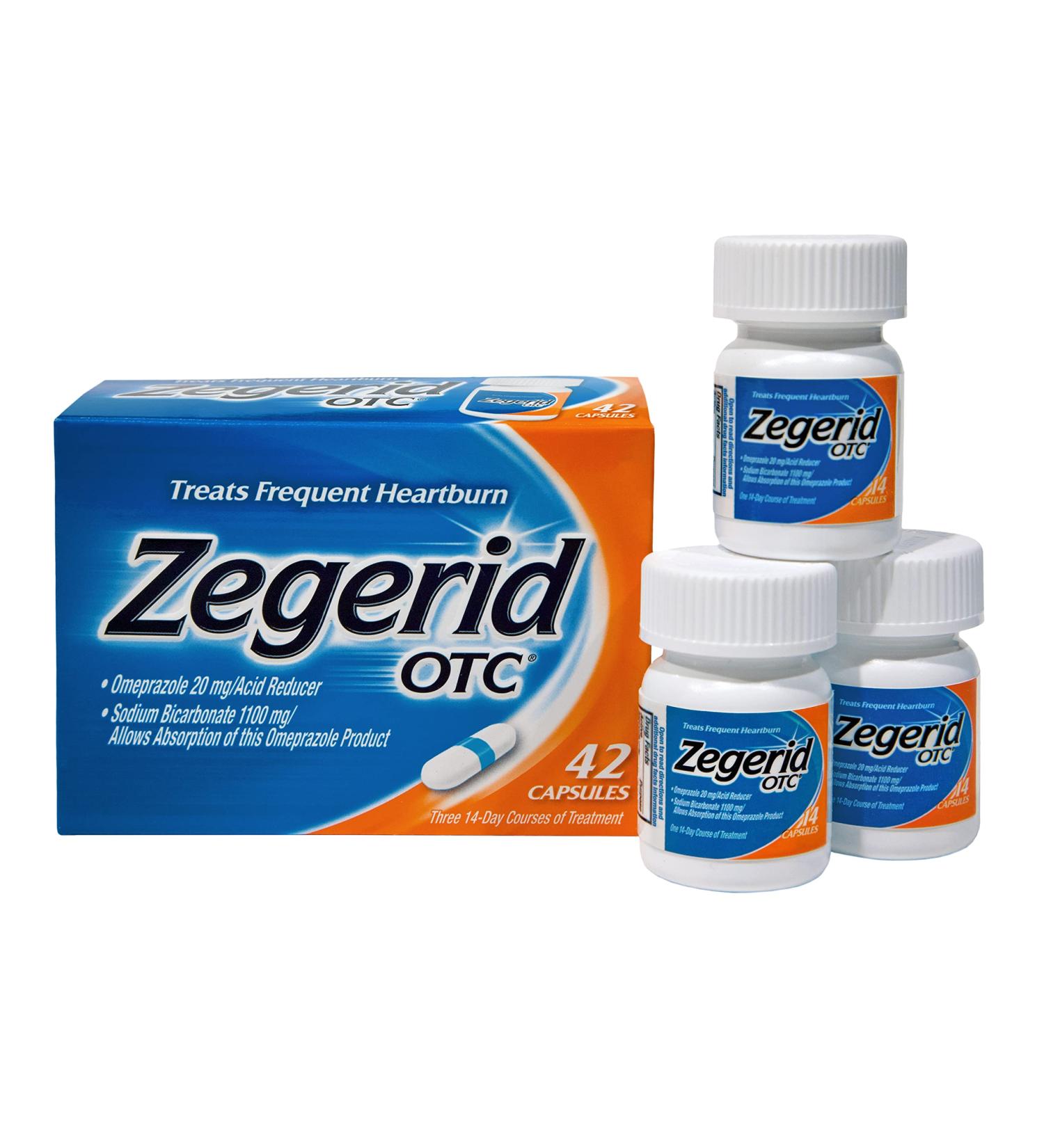 Zegerid OTC 24 Hour Heartburn Relief Capsules - 42 Count Pack | Proton Pump Inhibitor with Omeprazole and Sodium Bicarbonate - Buy Online on GoSupps.com