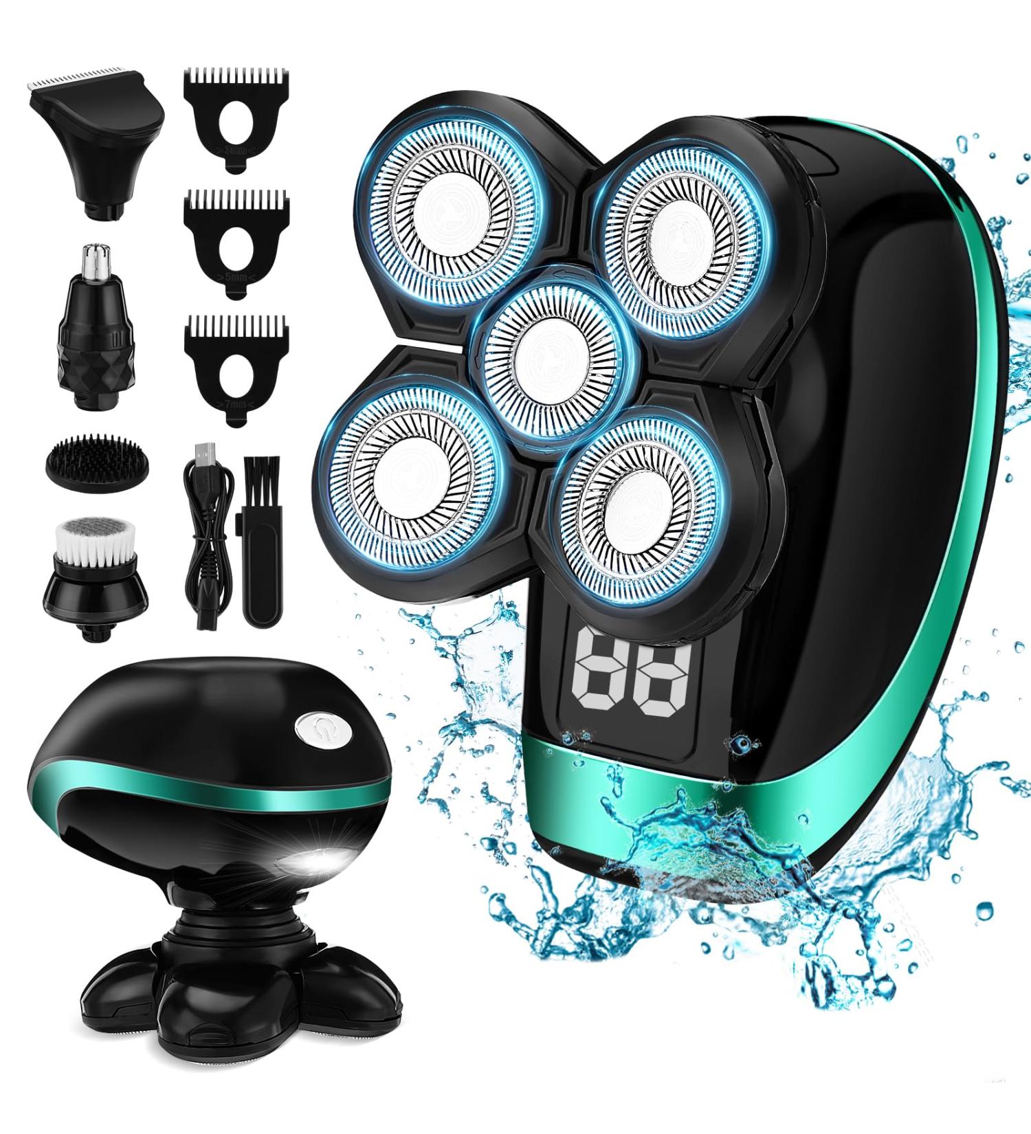 5D Electric Head Shaver for Bald Men - Dolodomy Waterproof 5-in-1 Razor with LED Nose Hair Trimmer & Face Brush - Buy Online on GoSupps.com