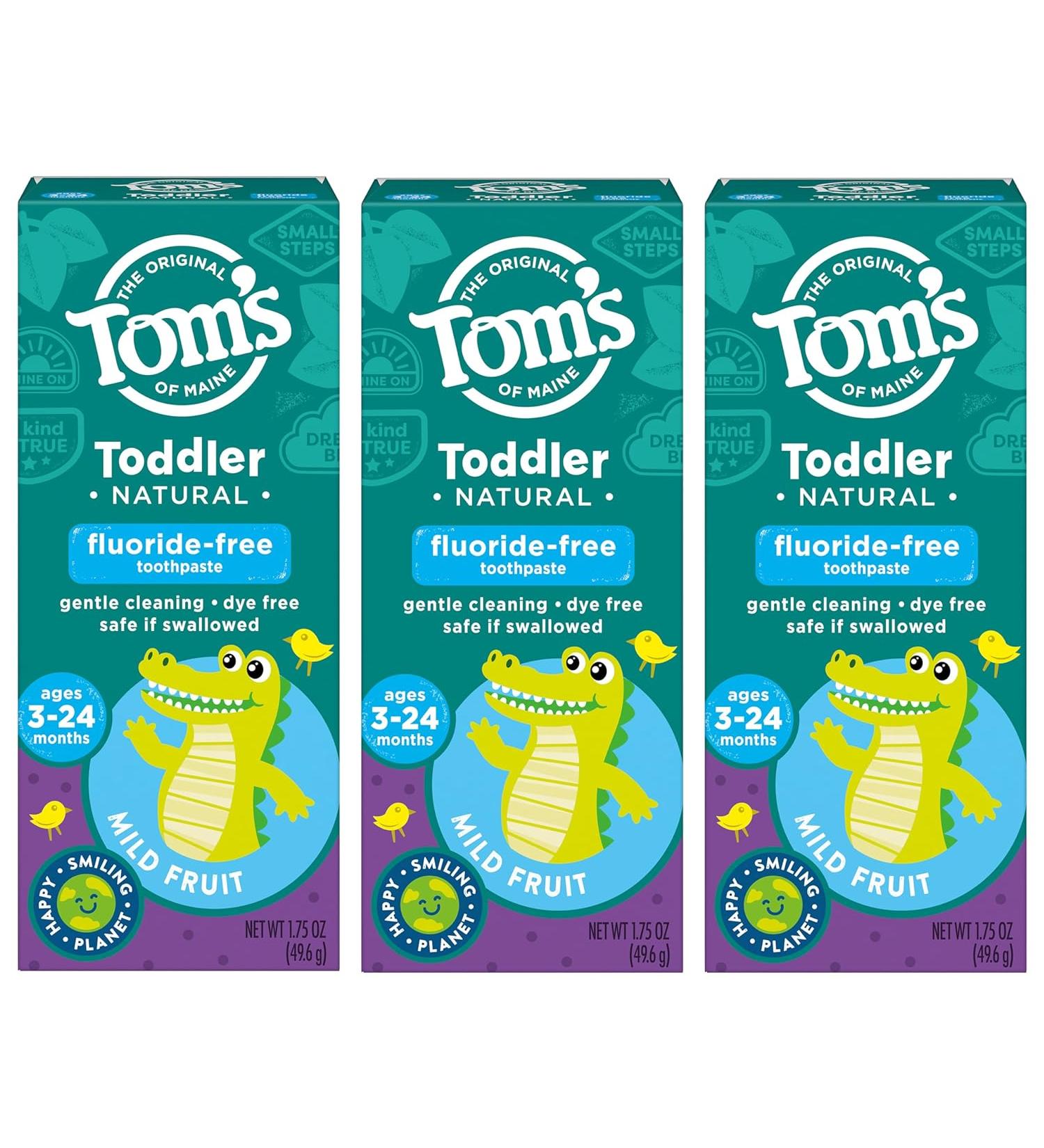 Tom's of Maine Fluoride-Free Toddler Training Toothpaste 1.75 oz. 3-Pack - Mild Fruit Flavor - Packaging May Vary - Buy Online on GoSupps.com