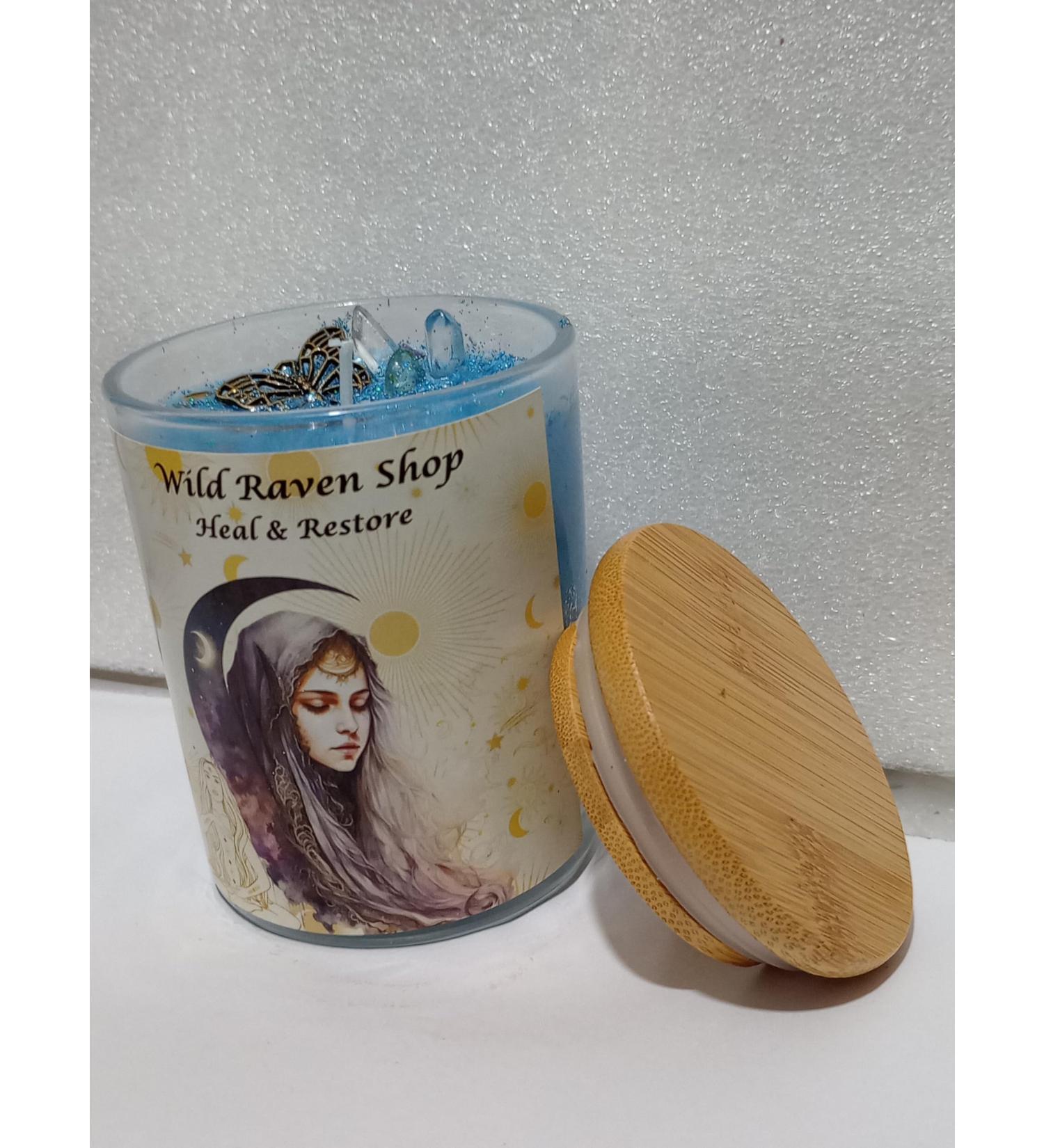 Heal Restore Intention Candle - Aromatherapy Soy Candle with Reiki Infused Herbs & Crystals for Spiritual Rituals Metaphysical Meditation & Chakra Healing - Blue - Buy Online on GoSupps.com