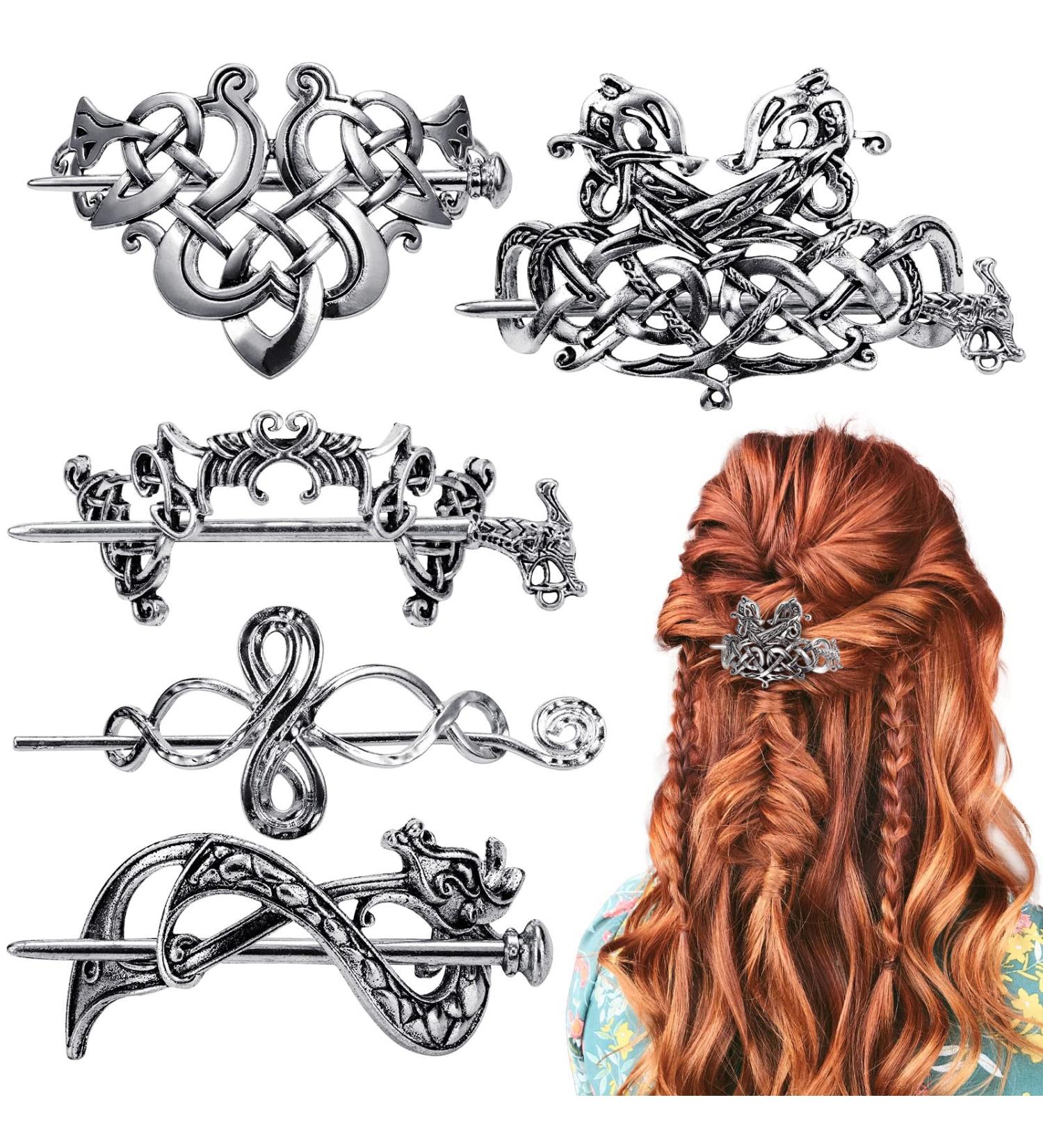 Noverlife 5PCS Celtic Hairpins - Vintage Silver Viking Hair Clips for Girls and Women - Buy Online on GoSupps.com