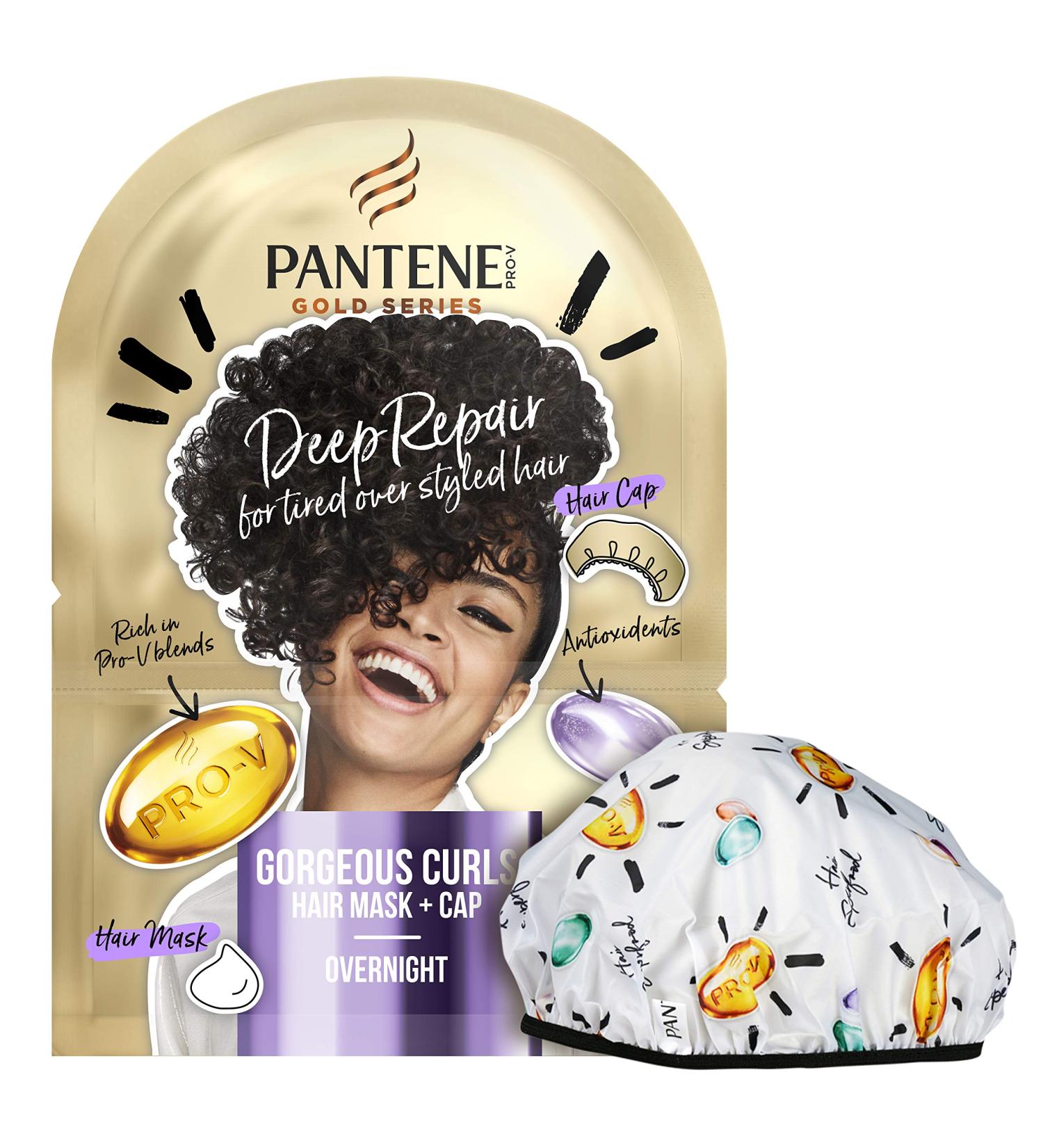 Pantene Gold Series Hair Mask & Reusable Shower Cap - Deep Repair Conditioner for Curly Hair | Perfect Stocking Filler & Gift for Women | 20 ml - Buy Online on GoSupps.com