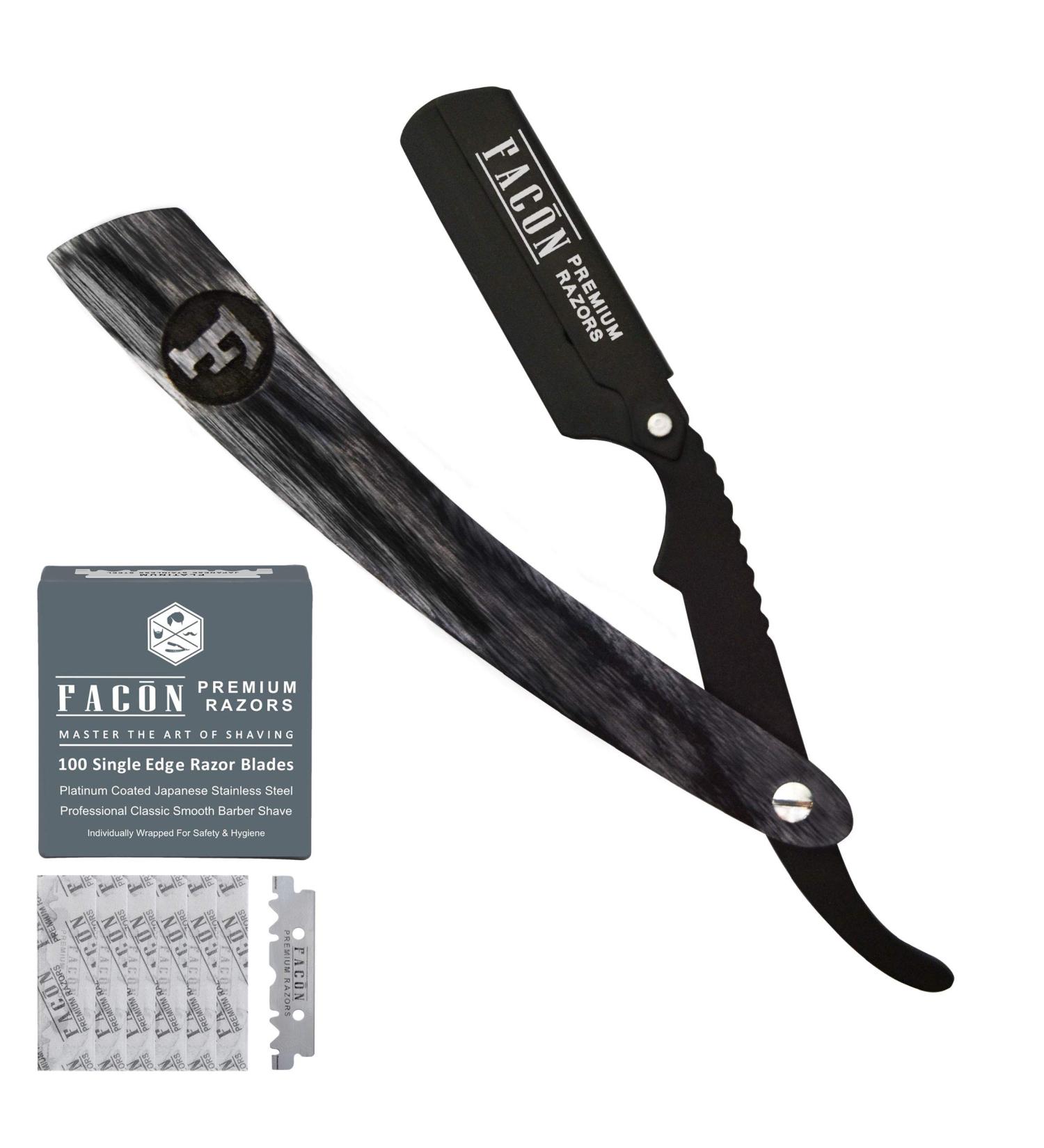 100 Blades + Facn Professional Wooden Straight Edge Barber Razor - High-Quality Salon Shavette - Buy Online on GoSupps.com