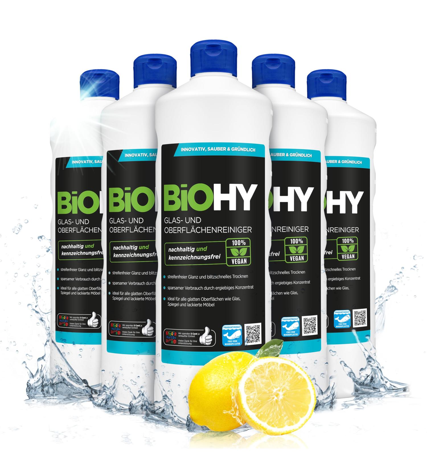 Biohy Glass & Surface Cleaner (6 x 1L) | Streak-Free Shine | Best for Windows & Kitchen | Effective Fat Solder & Lime Cleaner - Buy Online on GoSupps.com