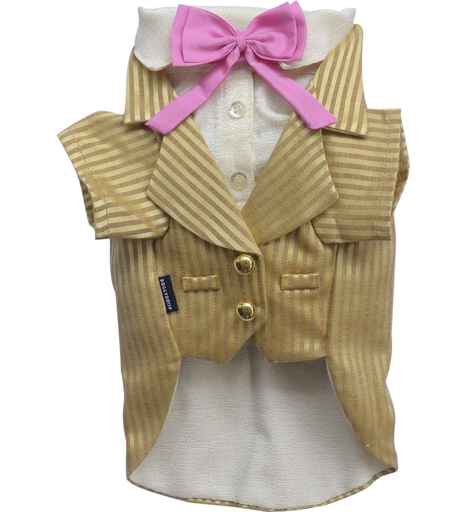 Shop Doggy Dolly F036 Tuxedo for Dogs | Stylish Bow Tie | Gold Striped | XXS Size 26-28cm Chest 13-15cm Back - Buy Online on GoSupps.com