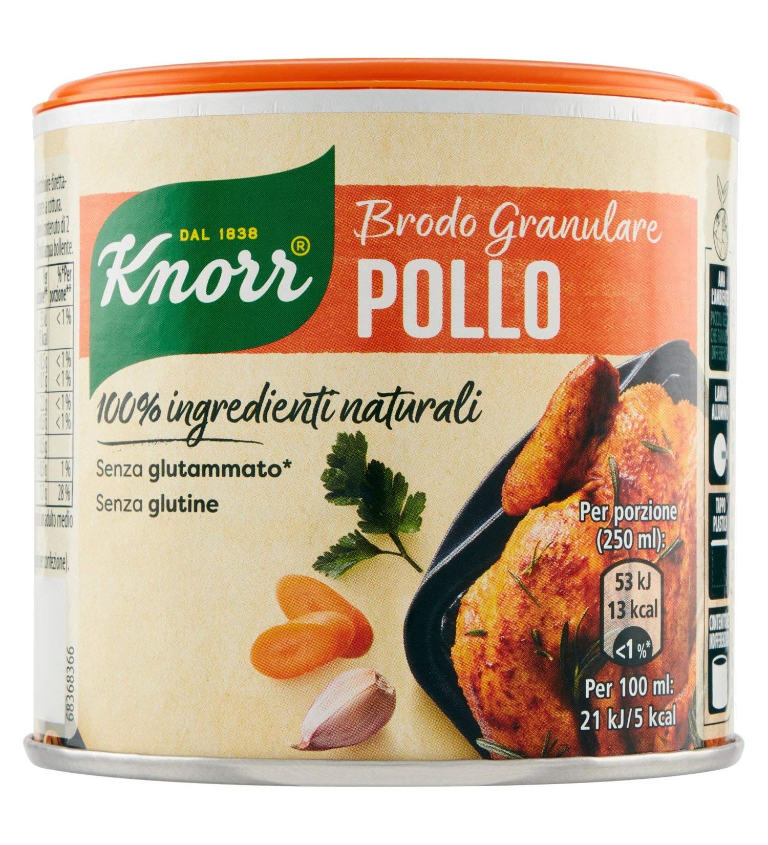  Knorr Knorr Brodo Granulare Pollo 100% Natural Ingredients Chicken granules 135g A delicious addition to your dishes. Gluten-free lactose-free 100% Italian broth 100% natural ingredients - Buy Online on GoSupps.com