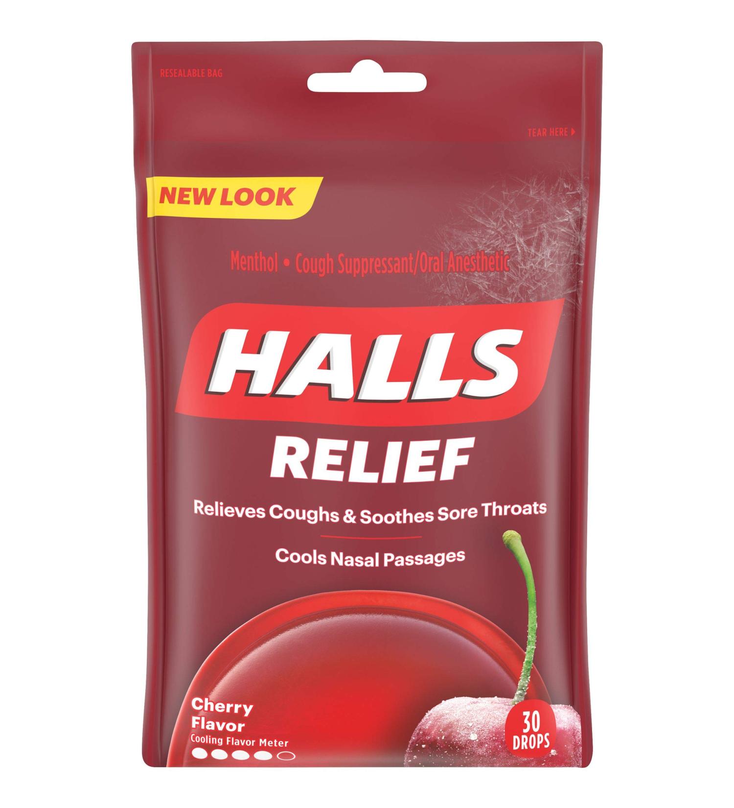 HALLS Cherry Flavor Cough Drops - 30 ct | Soothing Relief for Cough & Throat | Worldwide Shipping - Buy Online on GoSupps.com