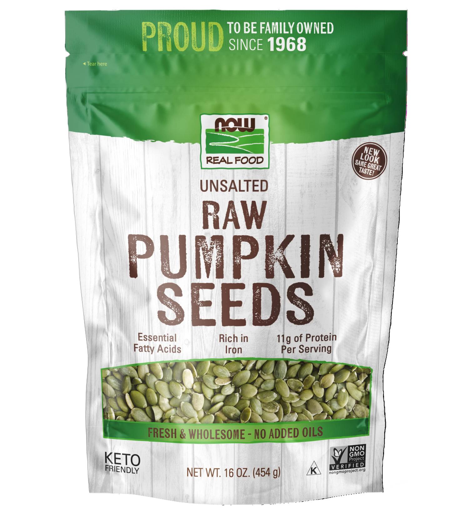 NOW Foods Pumpkin Seeds - Raw & Unsalted, Essential Fatty Acids, Iron-Rich, Protein Source - 1lb (Non-GMO) - Buy Online on GoSupps.com