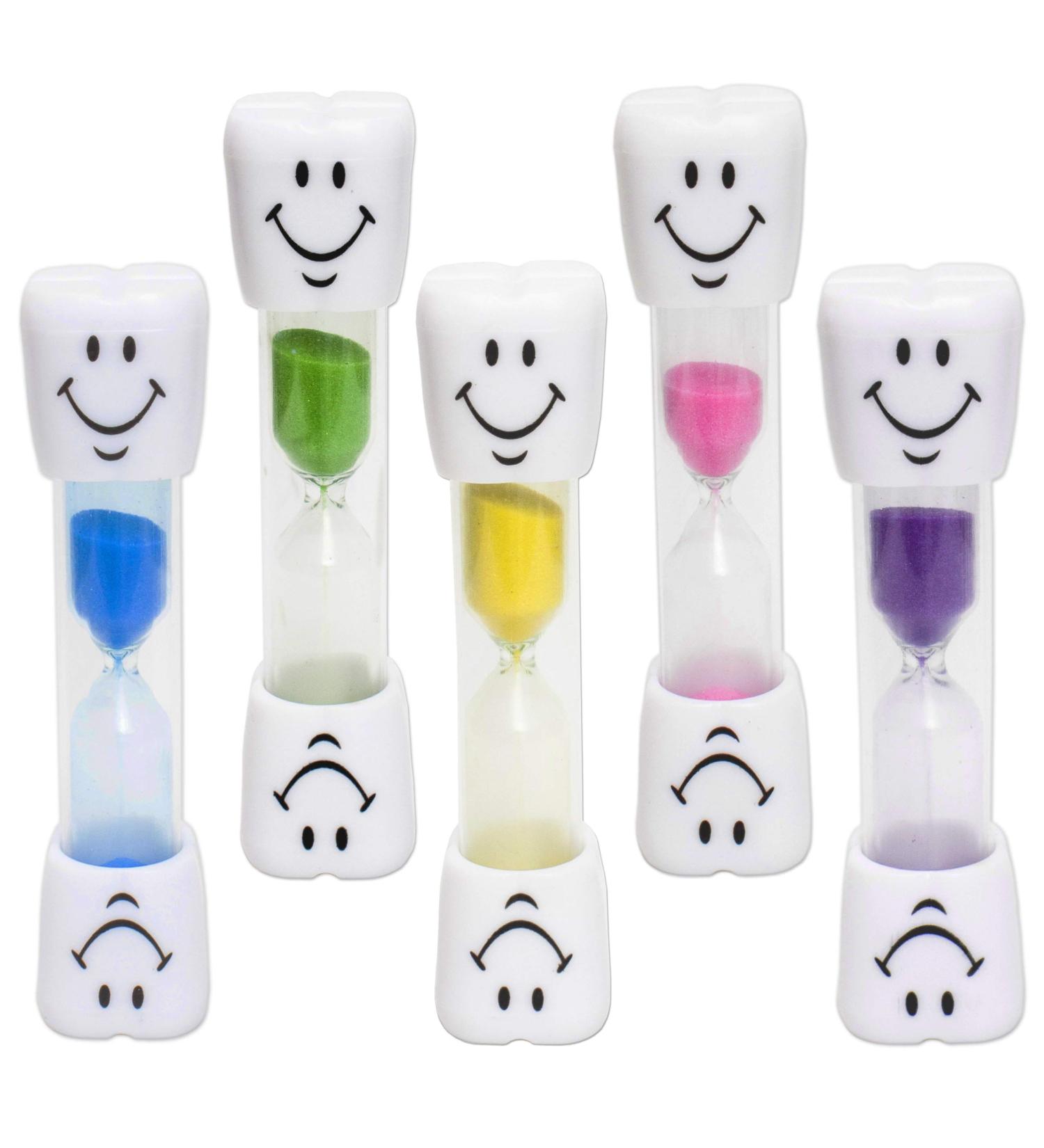 5 x Kids Toothbrush Timer (Set of Five Colours) 2 Minute Smile Sand Timers for Children