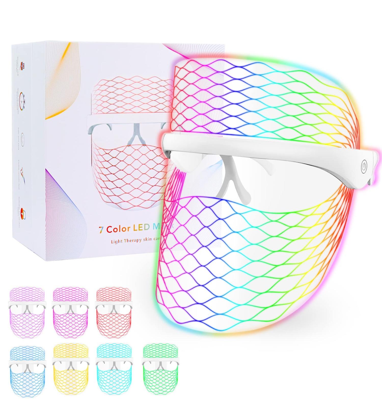 Aikertec 7 Colors LED Face Mask Light Therapy - Red & Blue Light Therapy for Lightweight Home Skin Care - Buy Online on GoSupps.com