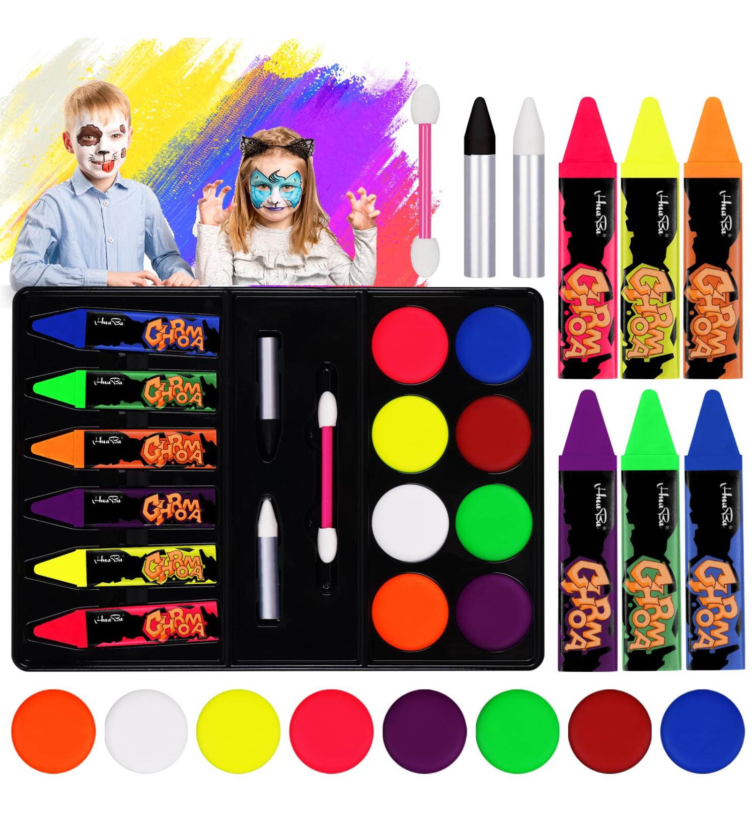 Buy Aoowu Kids Makeup Set - Washable Neon UV Face Paint & Body Color Pencils (16 Colors) for Halloween & Carnival - Buy Online on GoSupps.com