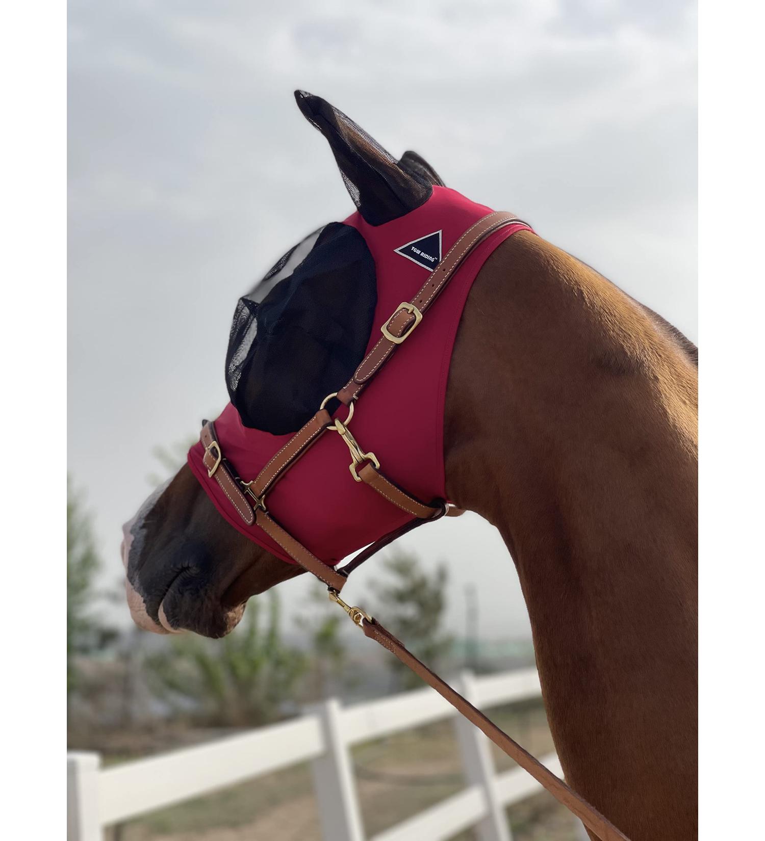 TGW RIDING Fly Mask for Horses Super Comfort Fly Mask for Horses Elasticity with Ears (L Burgundy) L burgundy