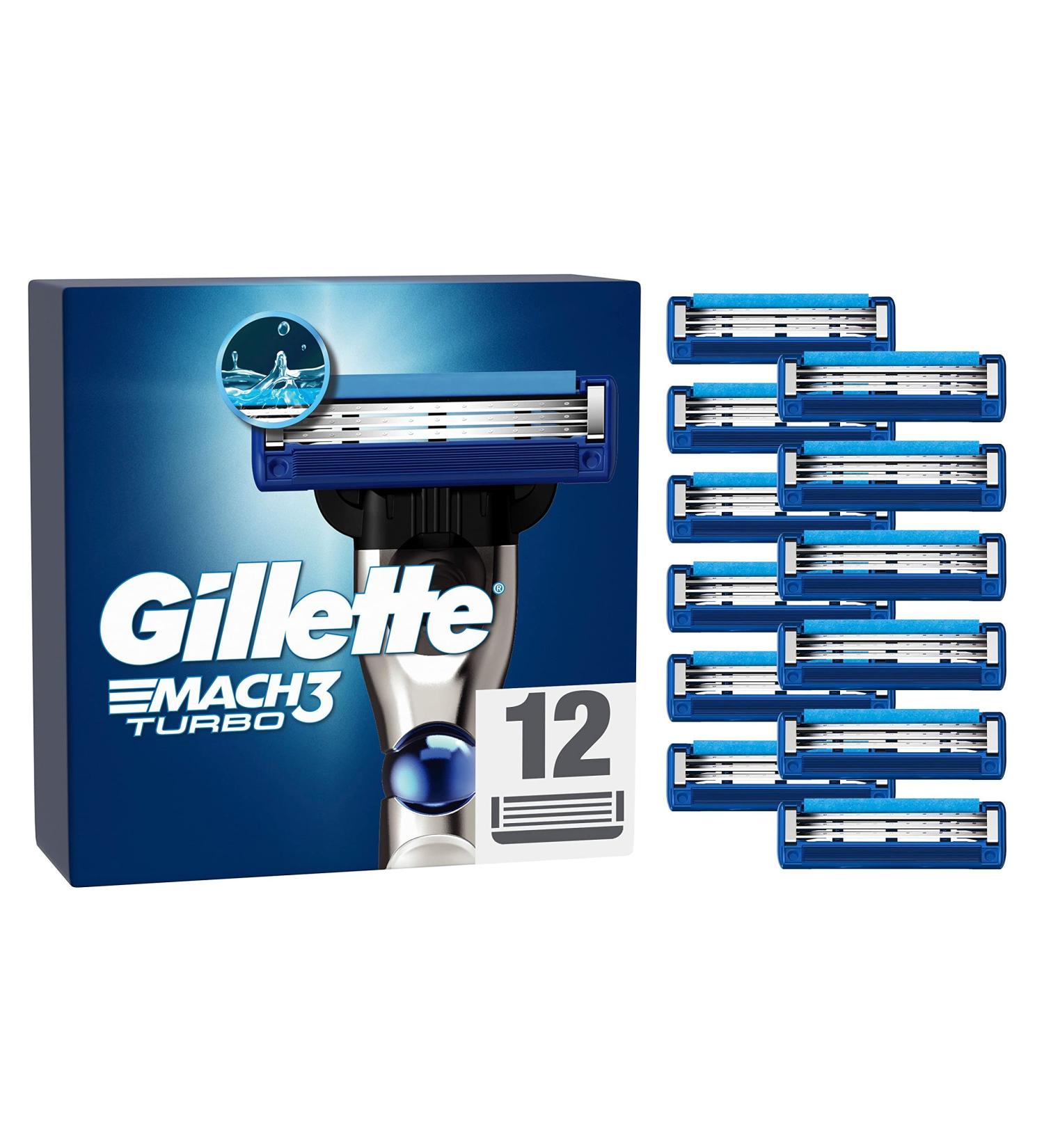 Gillette Mach3 Turbo Razor Blades - 12 Replacement Blades for Men | Ultimate Comfort & Precision Shaving - Buy Online on GoSupps.com