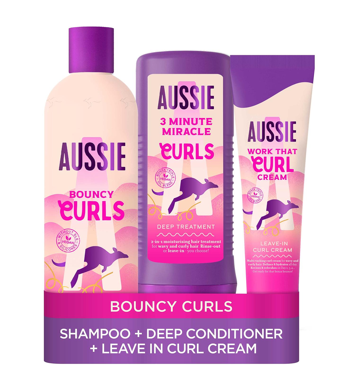 Aussie Curls Shampoo and Conditioner Set with Leave In Curl Cream - 3 Piece Hair Care Set with Coconut Oil and Jojoba Oil - Buy Online on GoSupps.com