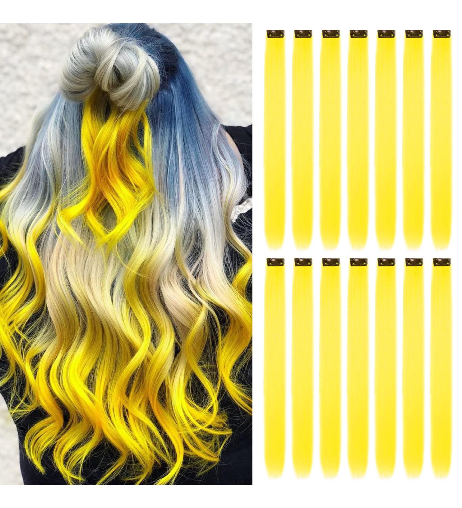 16Pcs Yellow Clip in Hair Extensions 22 Inch - Colored Highlights Hairpieces for Girls & Women - Heat-Resistant Synthetic Hair Accessories - Buy Online on GoSupps.com