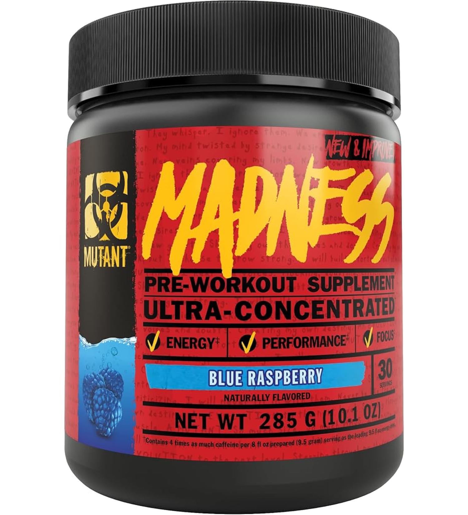 MUTANT Madness Pre-Workout Powder - High-Intensity Blue Raspberry 30 Servings (225g) - Buy Online on GoSupps.com