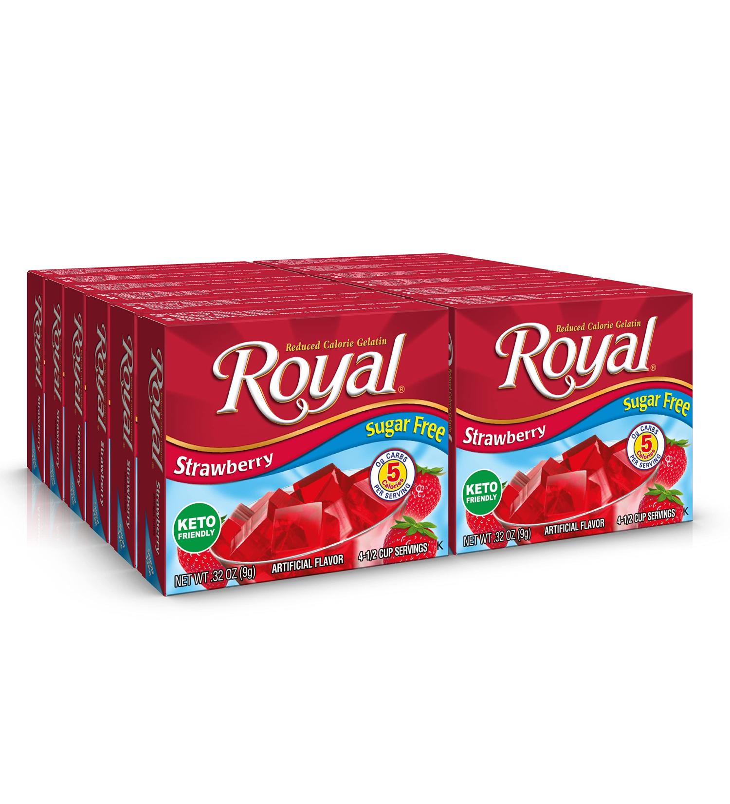 Royal Sugar Free Strawberry Gelatin Dessert Mix - 0.32 oz (Pack of 12) - Carb Free - Buy Online on GoSupps.com