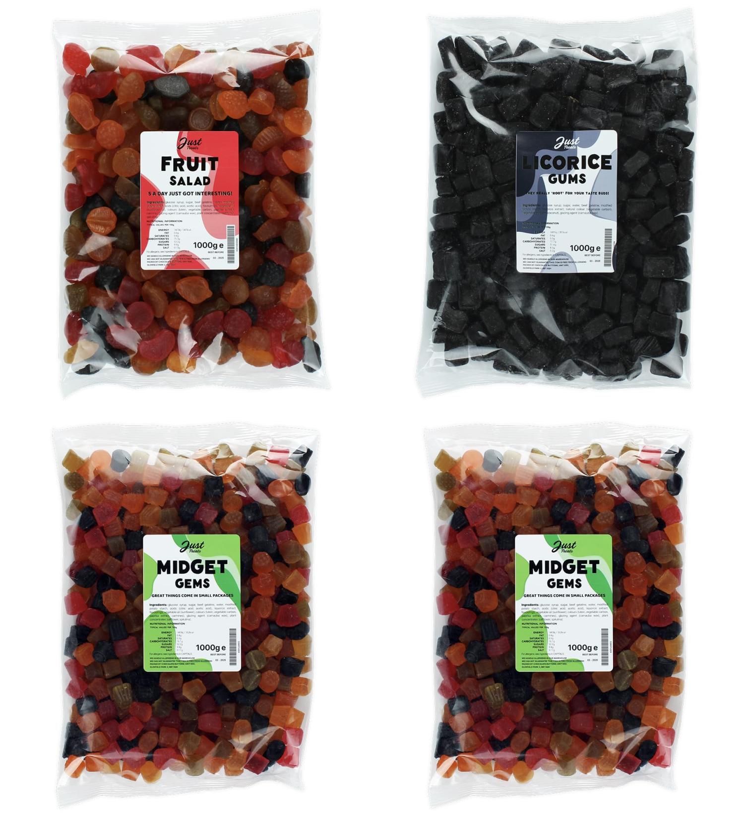 Lion Original Gums The Micro Fruit Fiesta 1kg Quartet - Fruit Salad Liqorice Gums 2 x Midget Gems (4 x 1kg Party Bags) - 2 3 4 4 - Buy Online on GoSupps.com