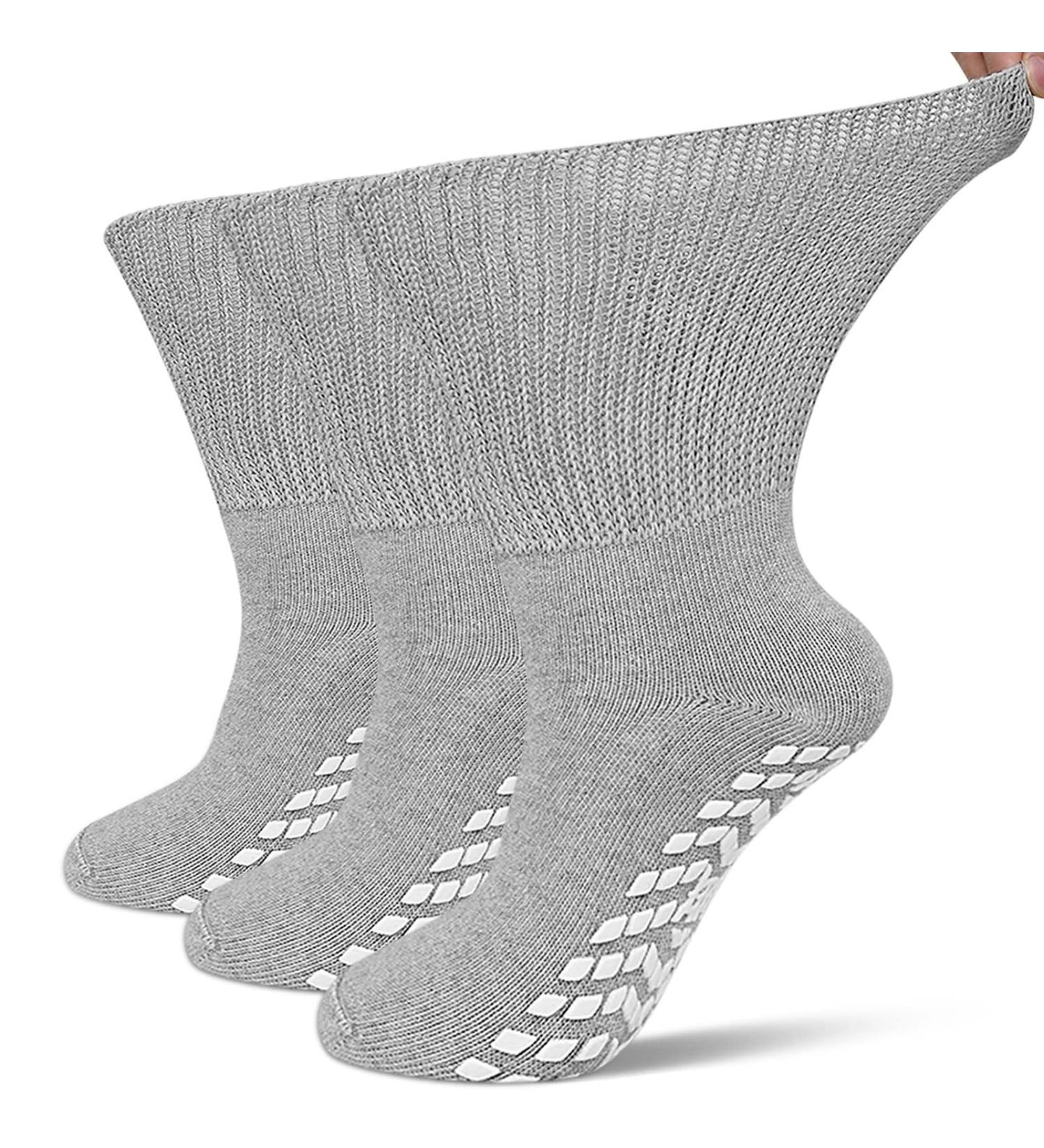 Diabetic Socks for Men & Women - Non-Binding Edema Crew Socks | Extra Wide Non-Slip Hospital Socks for Swollen Feet (3 Pairs Sizes 9-11 10-13 13-15) - Gray Large - Buy Online on GoSupps.com