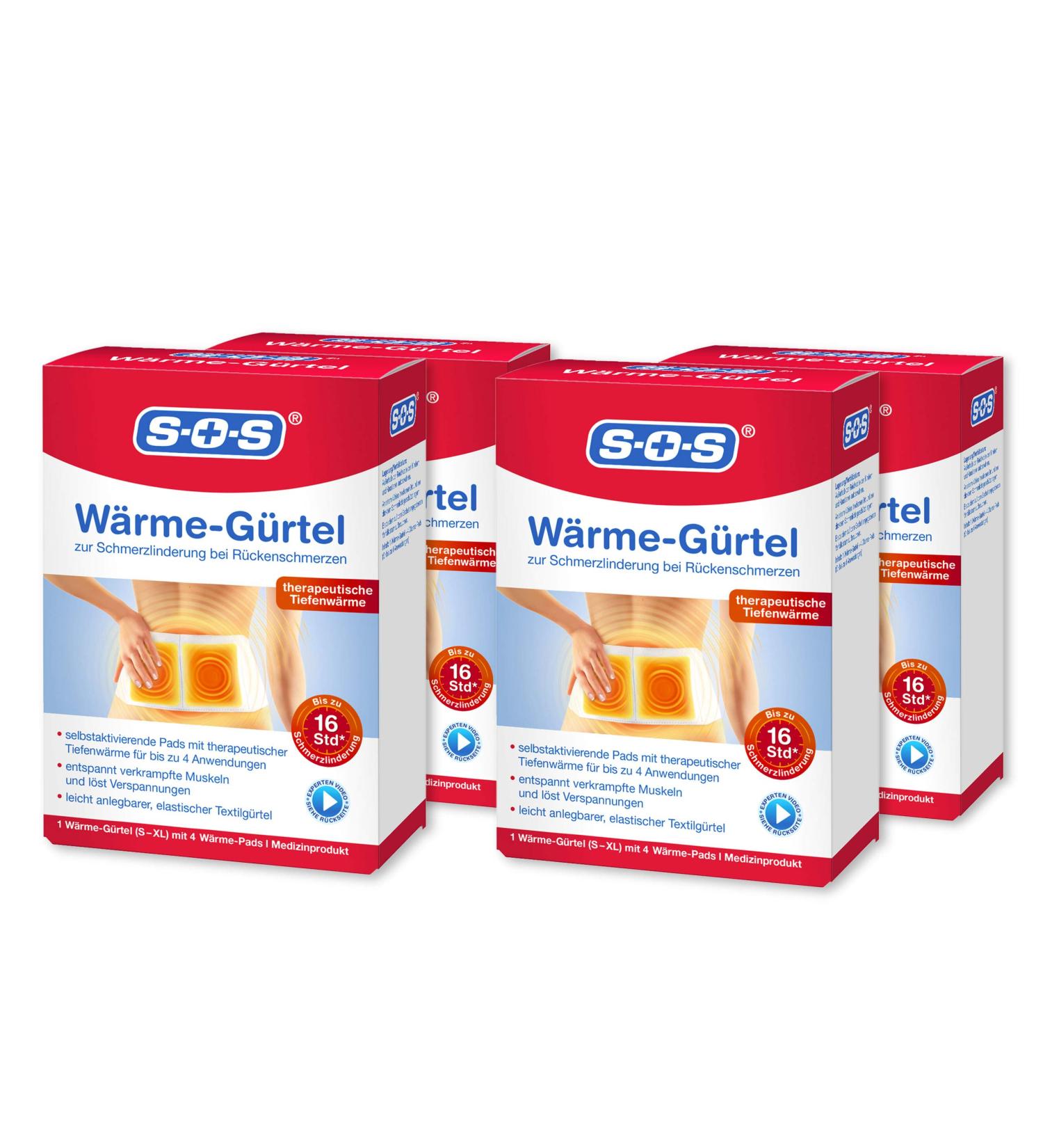 SOS Heat Belt for Back Pain Relief | 4-Pack Thermal Straps & Heat Pads | Cramp & Muscle Tension Support - Buy Online on GoSupps.com