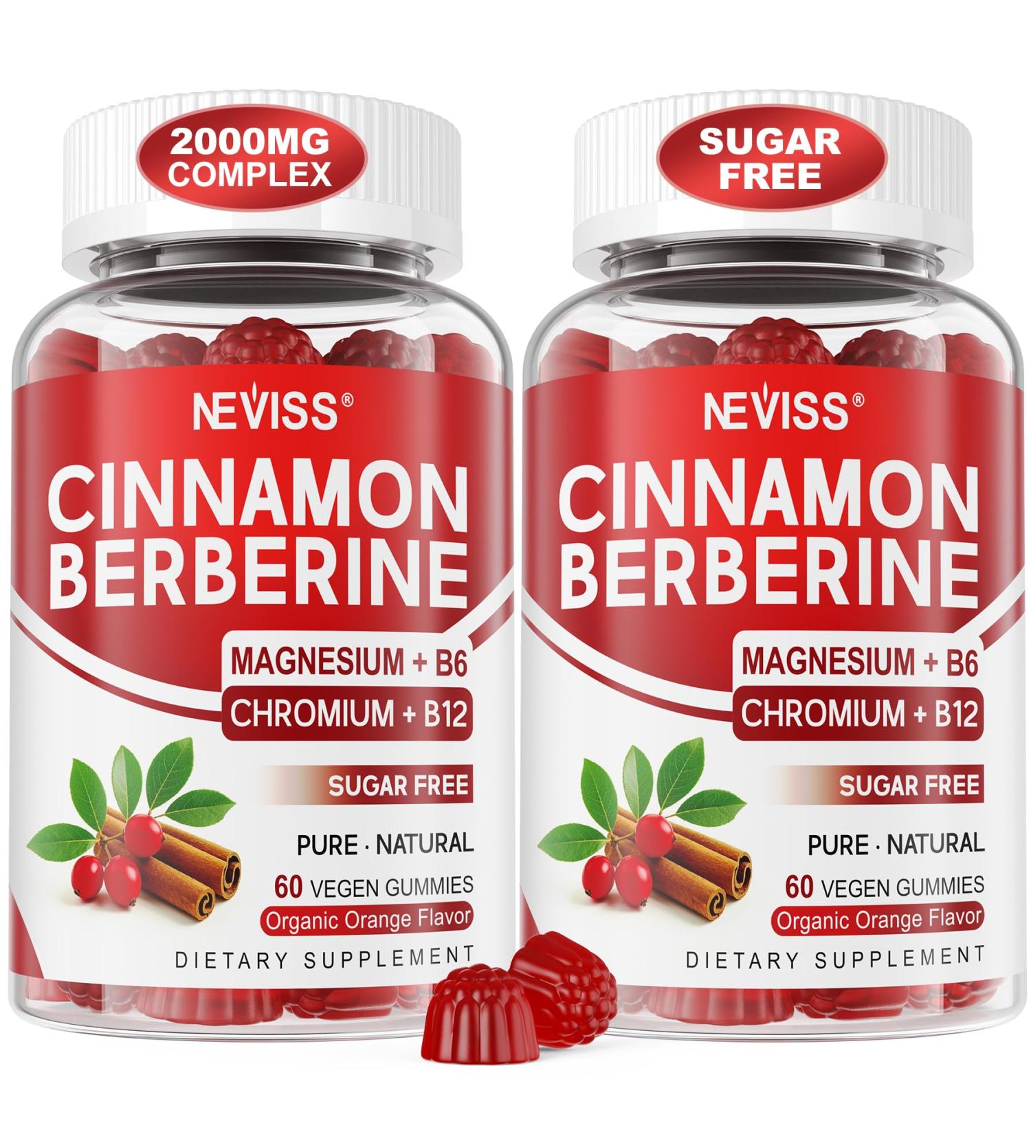 Ceylon Cinnamon Berberine Gummies 2000mg Sugar Free Organic Berberine HCI Supplement with Ceylon Cinnamon Bitter Melon Green Tea Chromium Magnesium Glycinate & Methyl B12 for Women & Men 120ct 60 Count (Pack of 2) - Buy Online on GoSupps.com