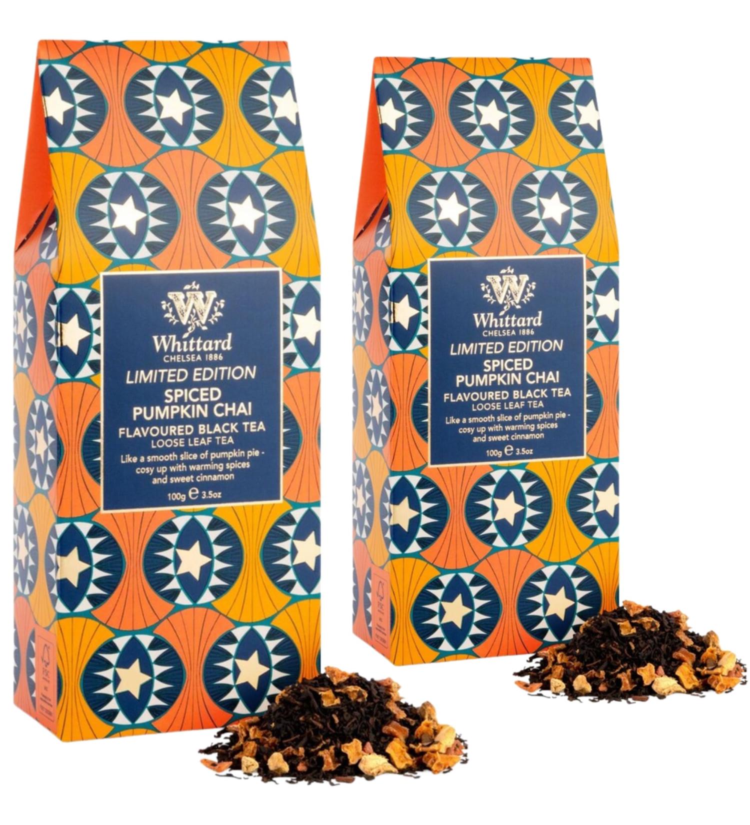Loose Flavoured Black Tea Bundle of Whittard Spiced Pumpkin Chai Chai Tea (2x100g) Total of 200g with Warming Spices and Sweet Cinnamon - Buy Online on GoSupps.com