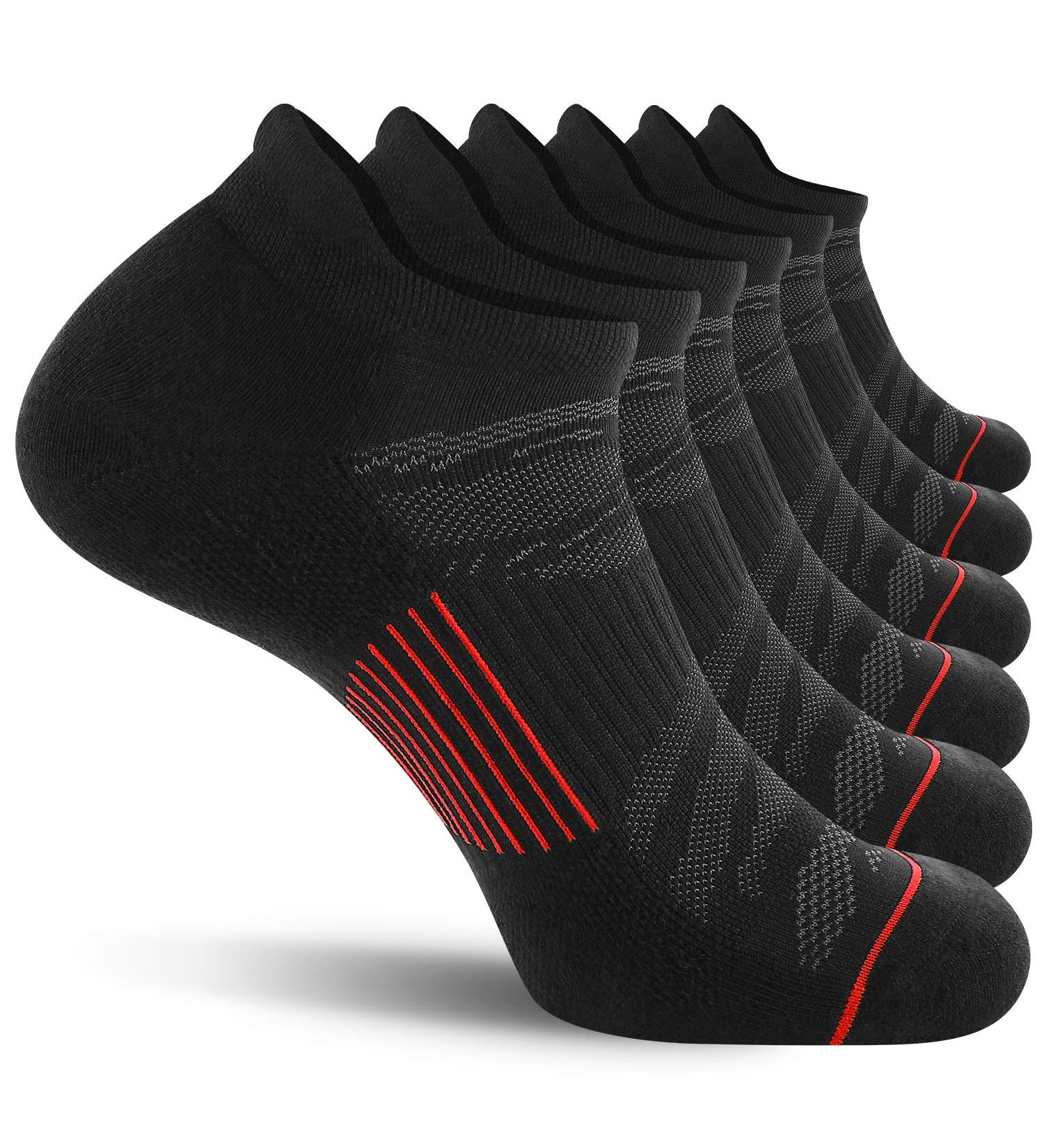 FITRELL Men's 6 Pack Ankle Running Socks Low Cut Cushioned Athletic Sports Socks Black+Red - Size 9-12 - Buy Online on GoSupps.com