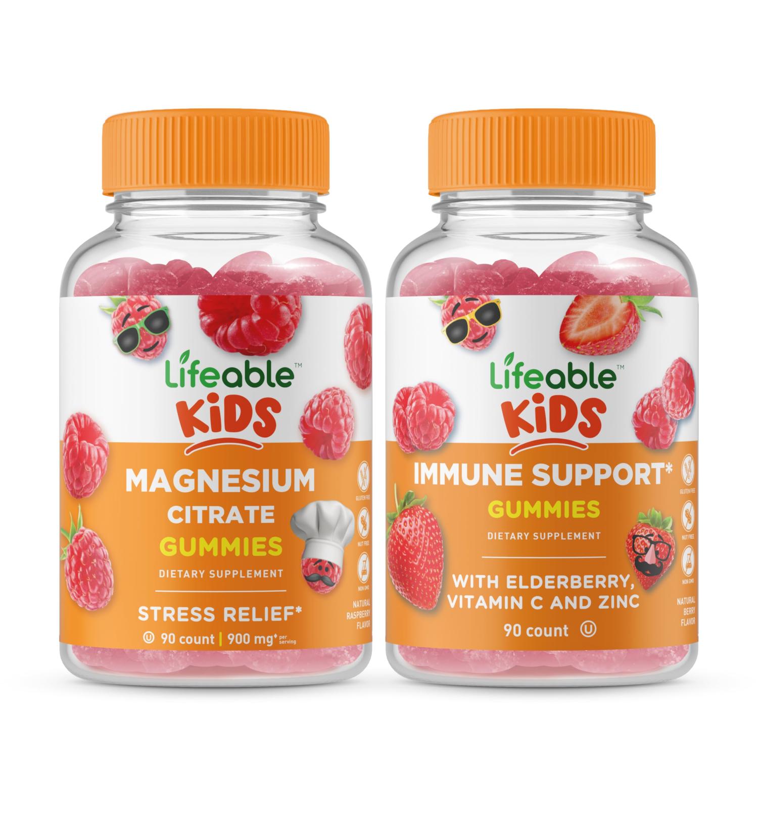Lifeable Magnesium Kids + Immune Support Kids Gummies Bundle - Great Tasting Vitamin Supplement Gluten Free GMO Free Chewable Gummy - Buy Online on GoSupps.com