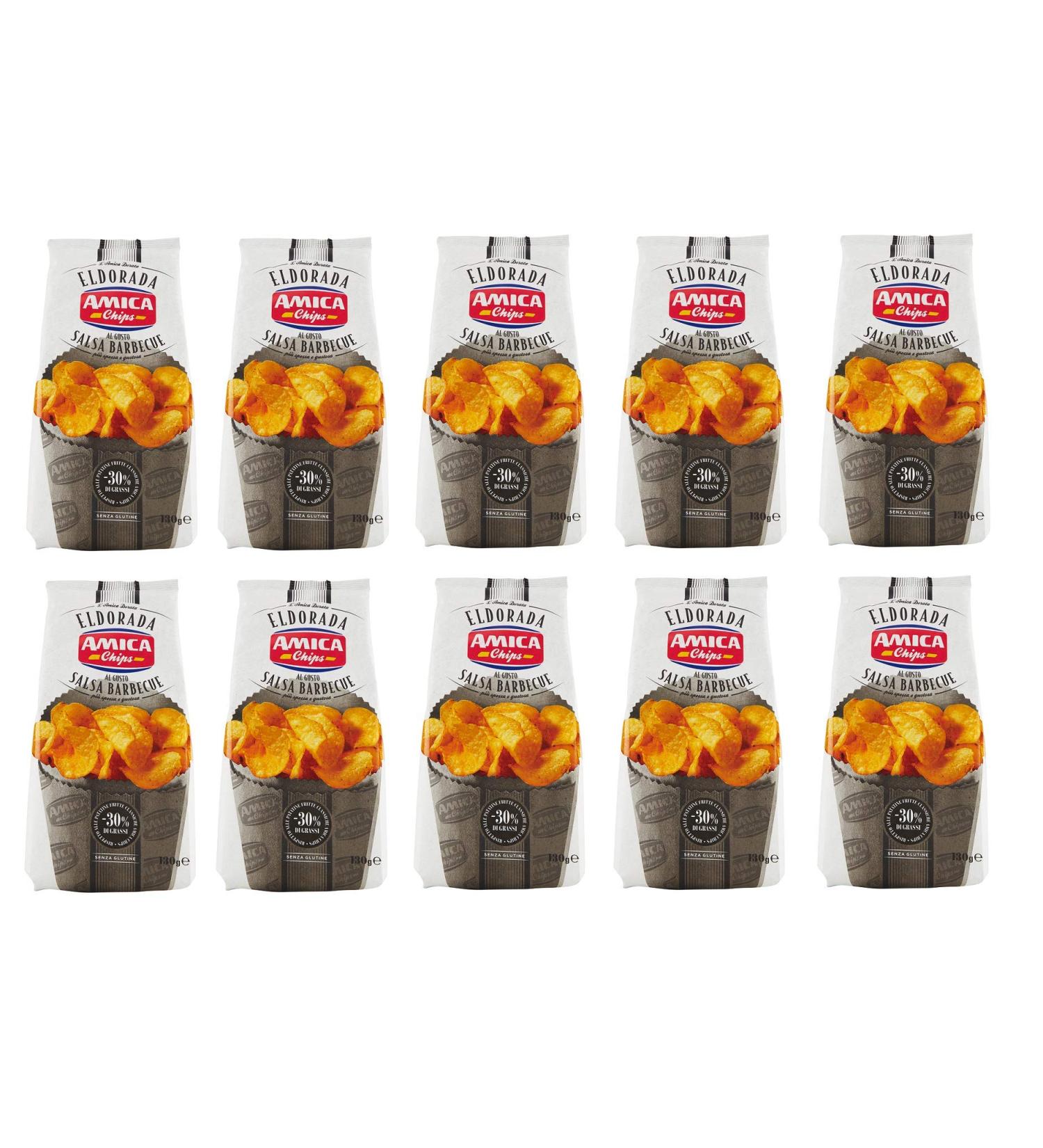 10x Amica Chips Eldorada Salsa Barbecue Potato chips salted with barbecue sauce flavor glutenfree crispy potato chips 130 g
