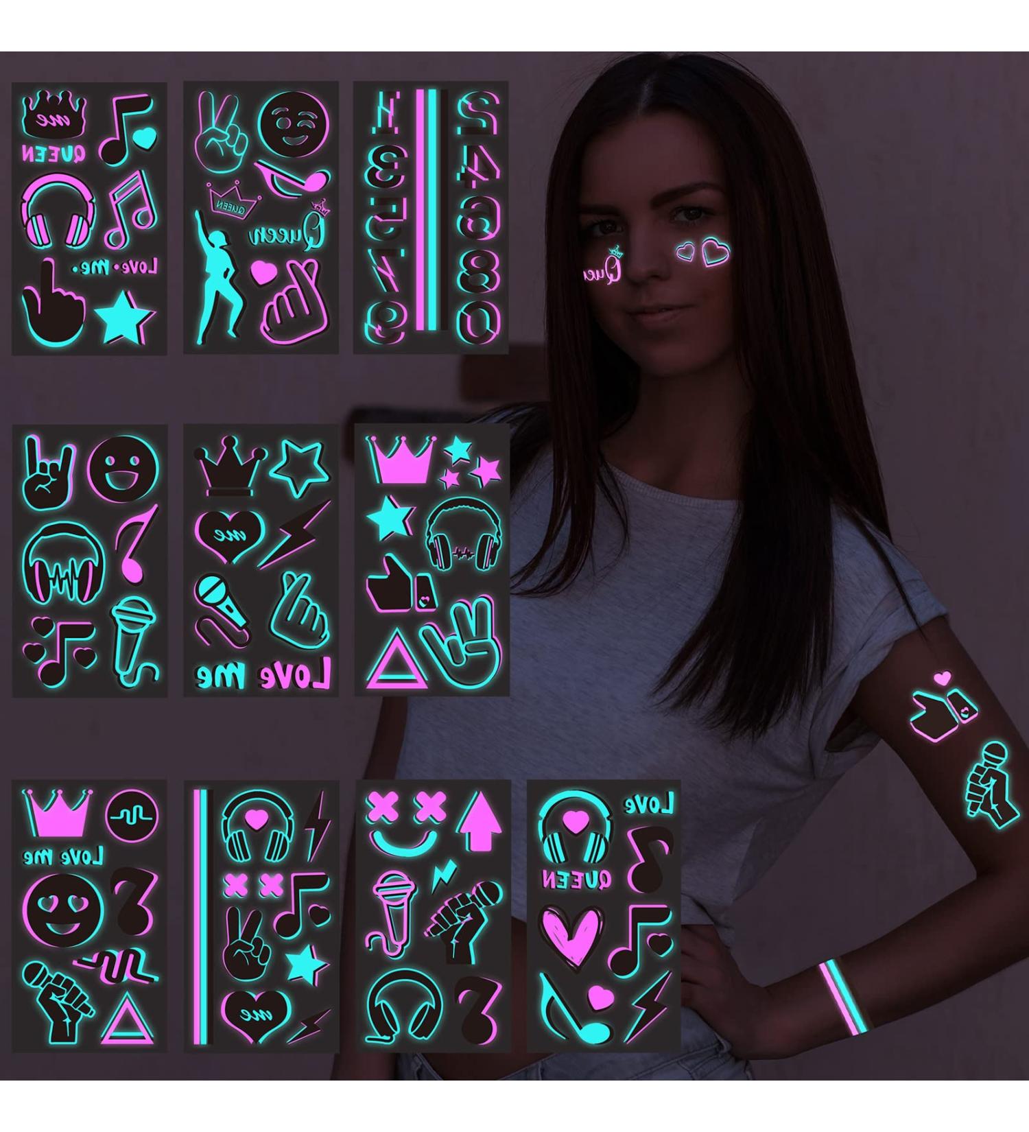 Glow In The Dark Music Temporary Tattoos - Safe & Easy Neon Designs for Kids & Adults | Party Favor Supplies - Buy Online on GoSupps.com