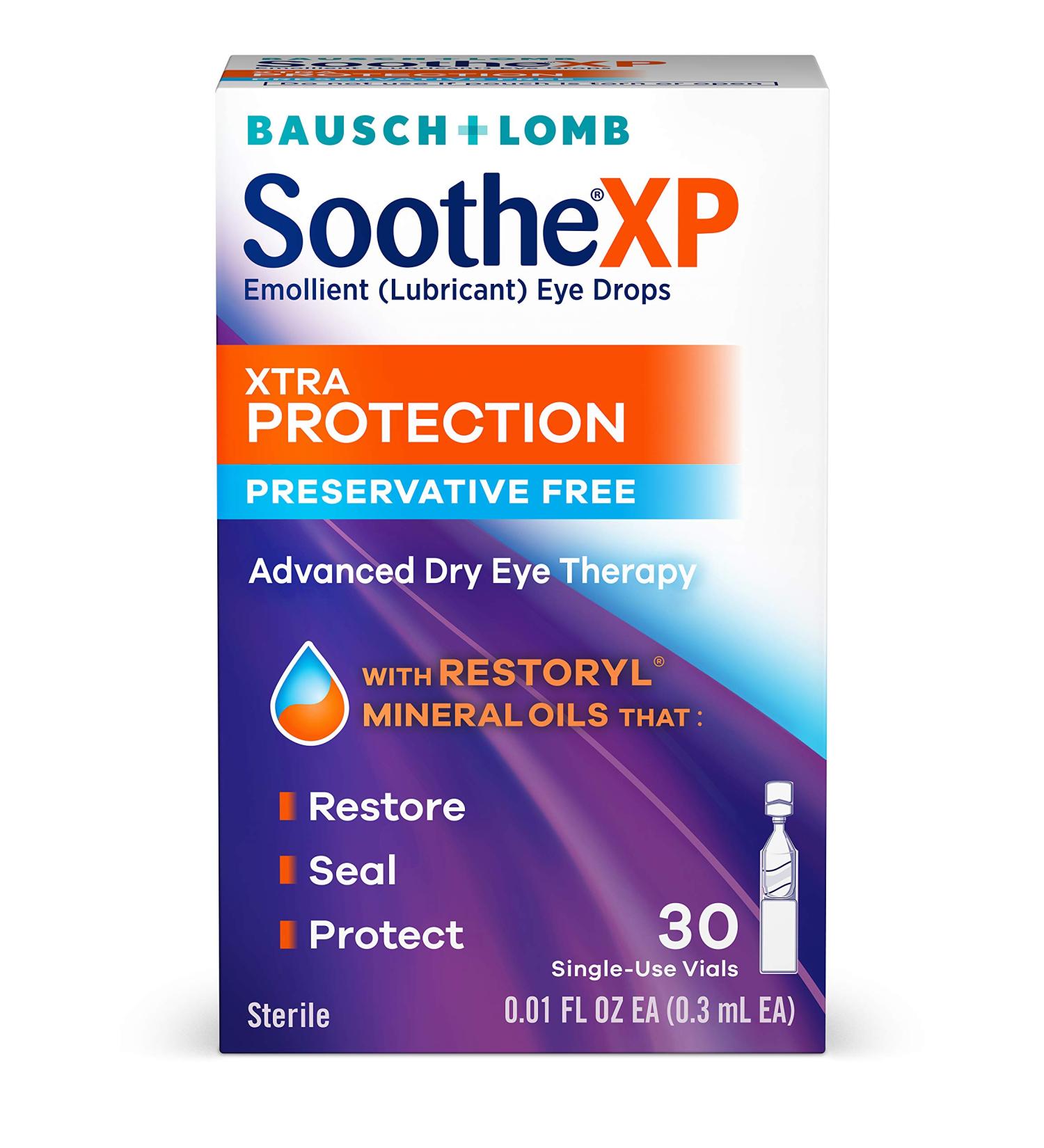 Bausch & Lomb Soothe XP Eye Drops | Preservative-Free Lubricant Relief for Dry Eyes | 30 Single Use Dispensers - 0.3 mL - Buy Online on GoSupps.com