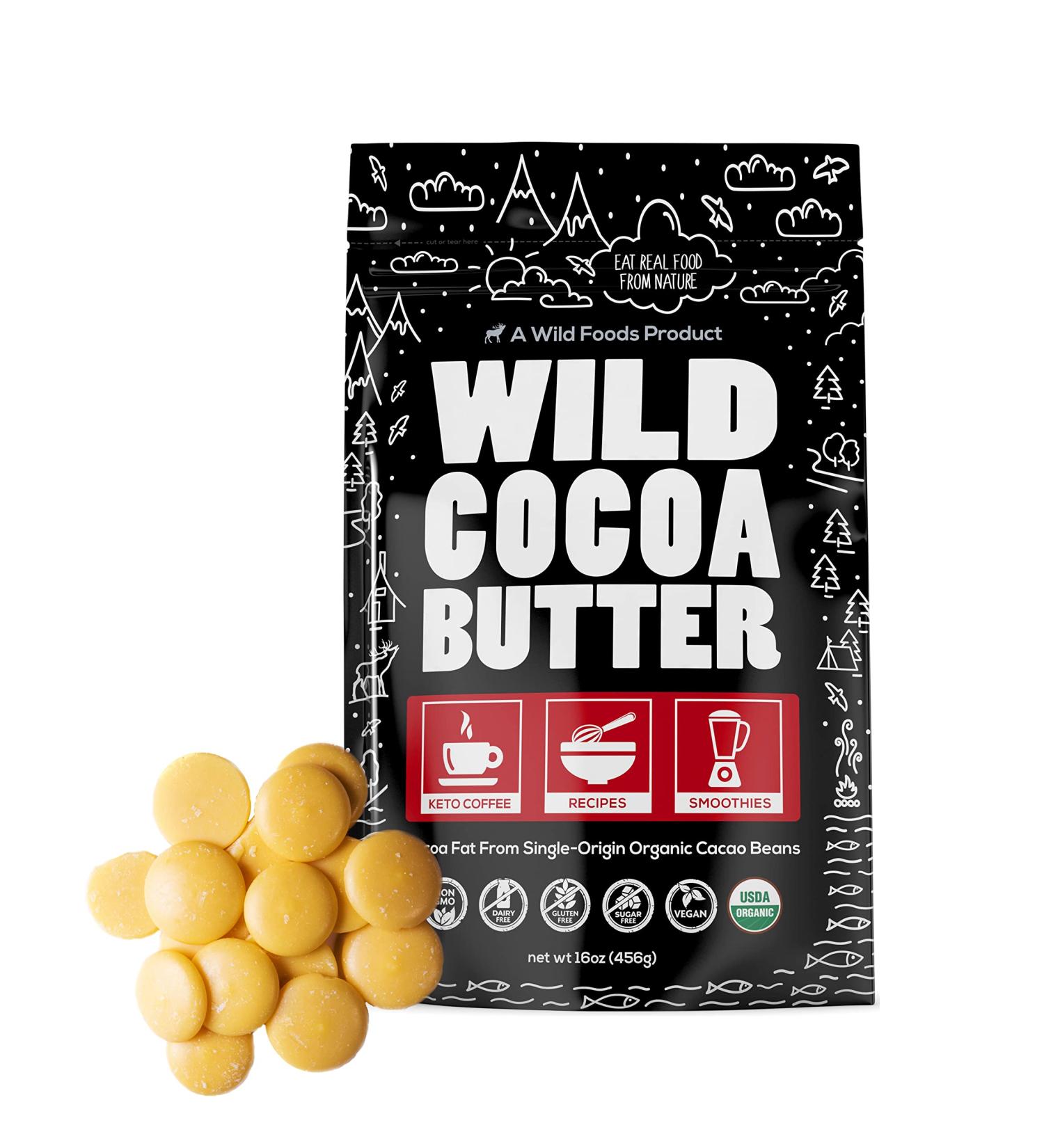 Wild Foods Organic Cocoa Butter Wafers 16oz | Raw Plant-Based Cacao Keto Discs | Vegan White Chocolate Chips - Buy Online on GoSupps.com