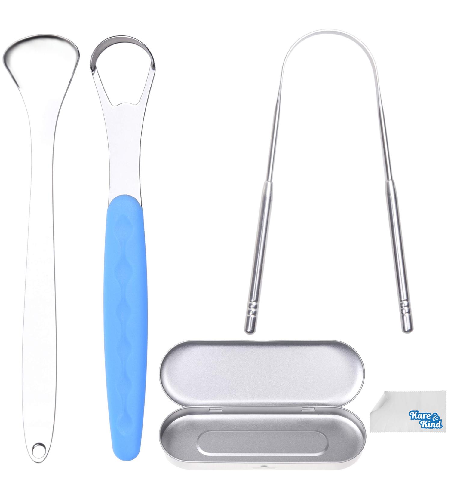 Kare & Kind 3x Stainless Steel Tongue Scraper - High-Quality Oral Cleaner for Home & Travel | Reduces Bad Breath & Improves Oral Health - Buy Online on GoSupps.com