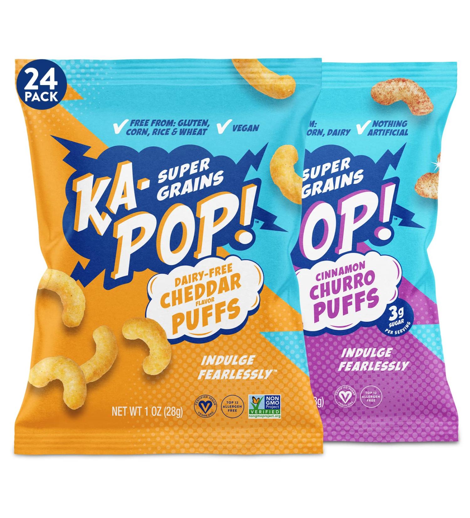 Ka-Pop! Popped Puffs - Cinnamon Churro & Vegan Cheddar | 24 Pack | Healthy Snacks - Buy Online on GoSupps.com