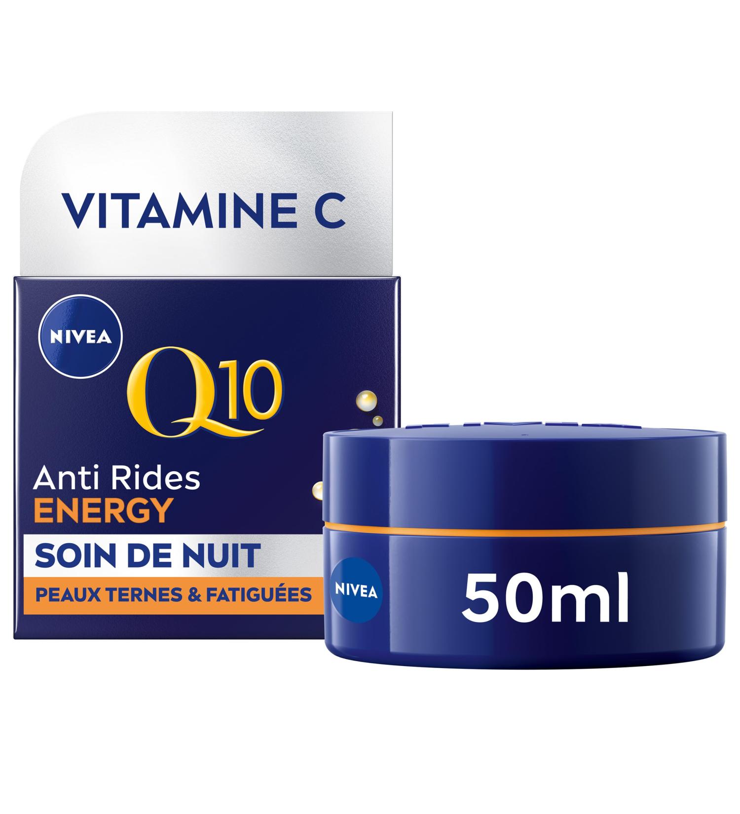 NIVEA Q10 Energy Night Cream Radiance Booster (1x50 ml) anti-wrinkle cream enriched with pure Q10 & Vitamin C anti-aging cream for a radiant complexion energizing face cream for dull and tired skin - Buy Online on GoSupps.com