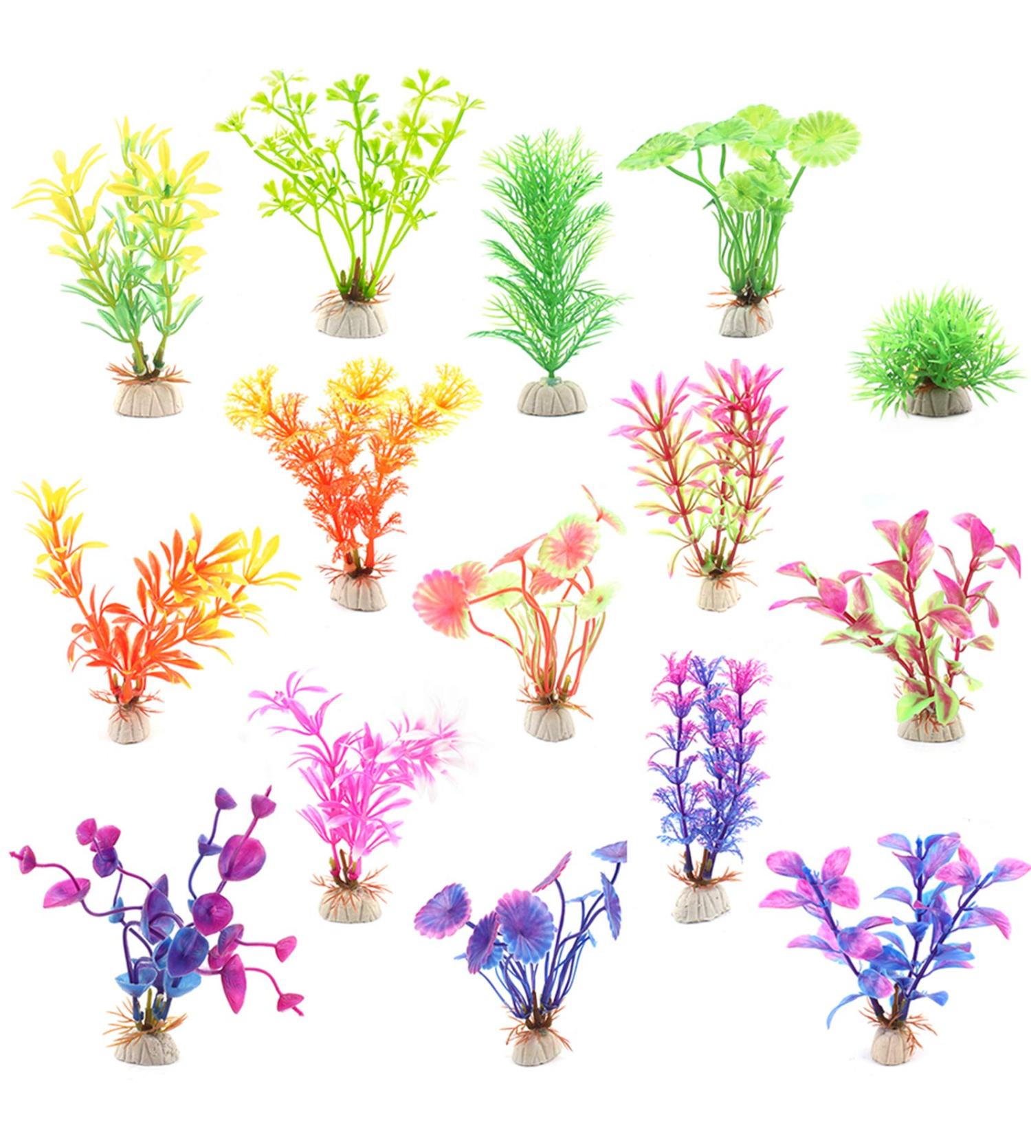 Buy Huayue 15-Piece Plastic Aquarium Plants | Colorful & Versatile Aquarium Decorations for Aquatic Bliss - Buy Online on GoSupps.com